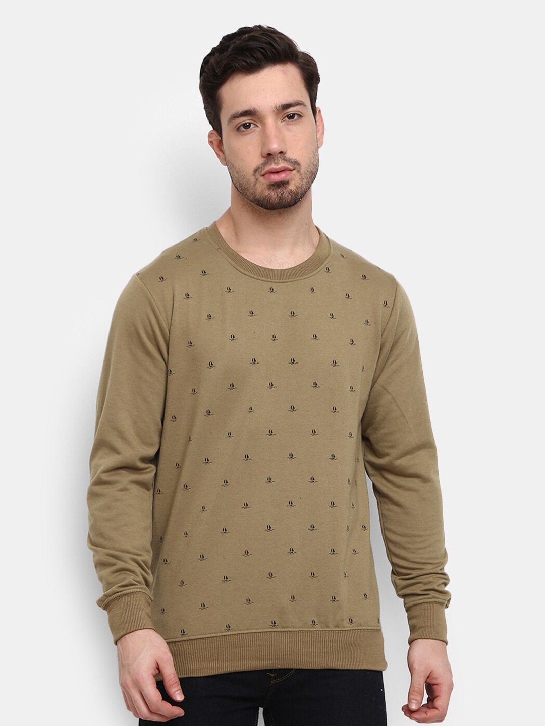 

V-Mart Conversational Printed Cotton Sweatshirt, Olive