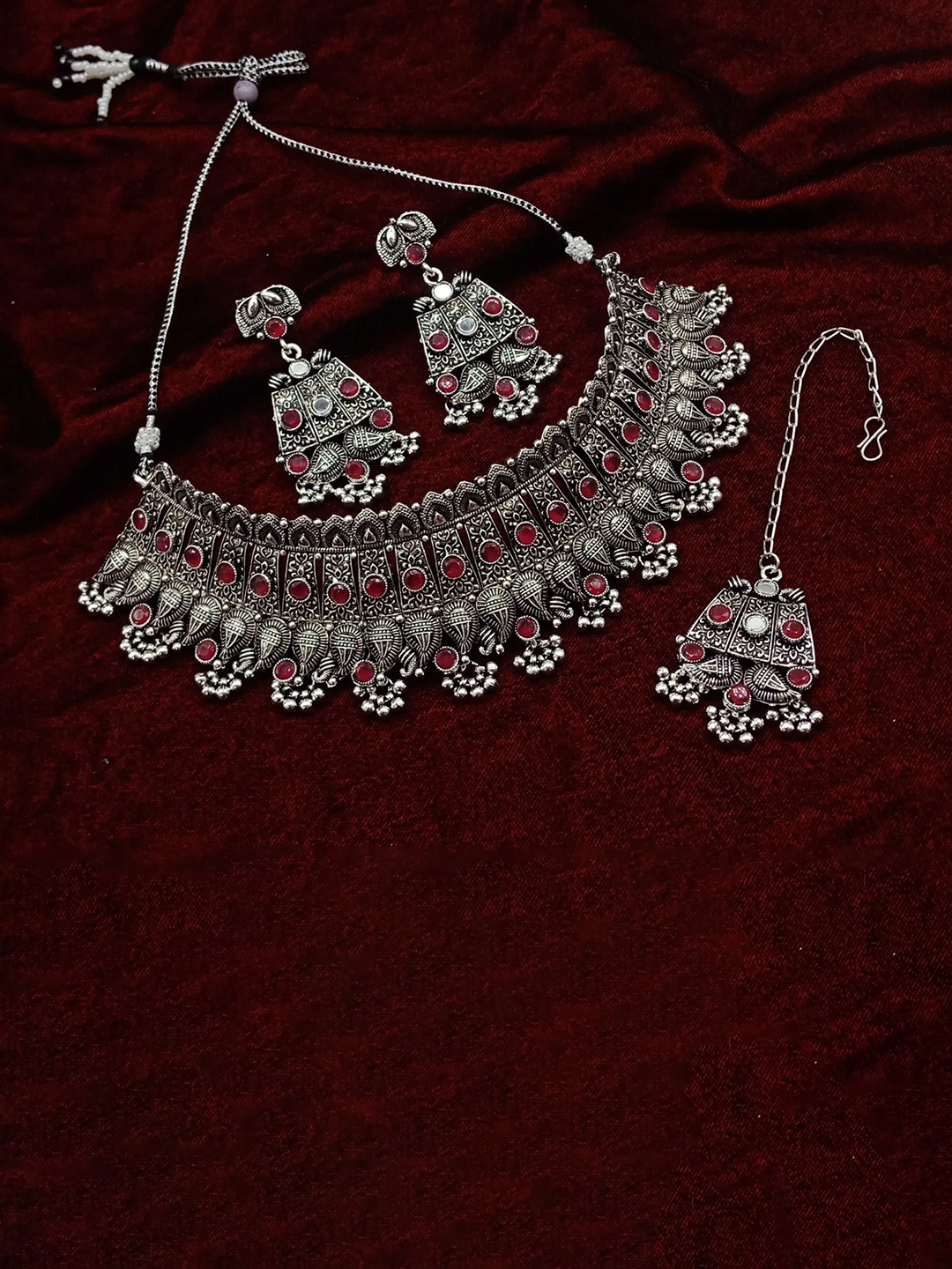 

AASHISH IMITATION Rhodium-Plated Kundan-Studded Jewellery Set, Silver
