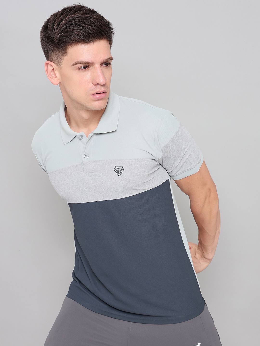 

Technosport Slim Fit Colourblocked Polo Collar Antimicrobial Sports T-shirt, Grey