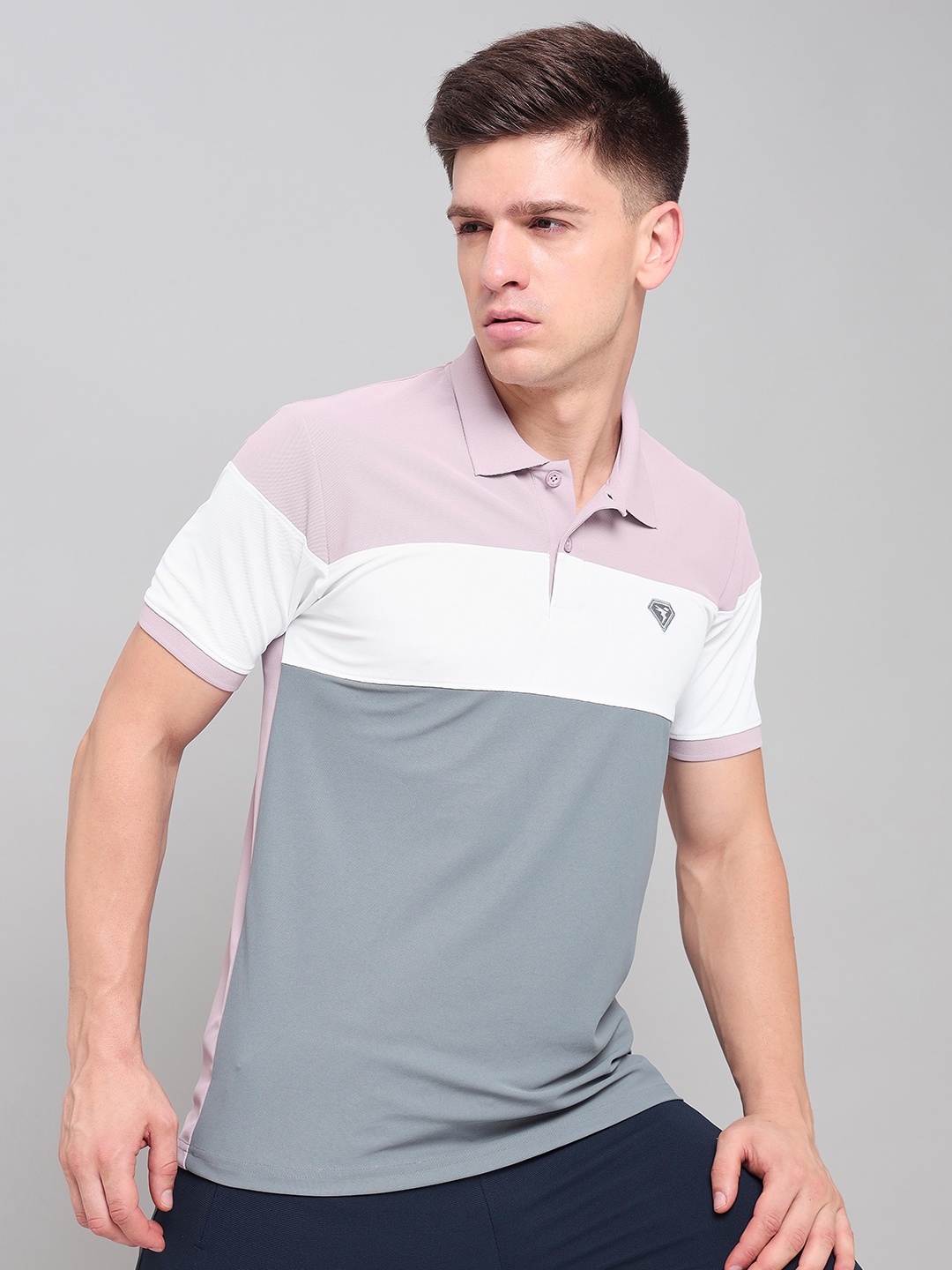 

Technosport Slim Fit Colourblocked Polo Collar Antimicrobial Sports T-shirt, Pink