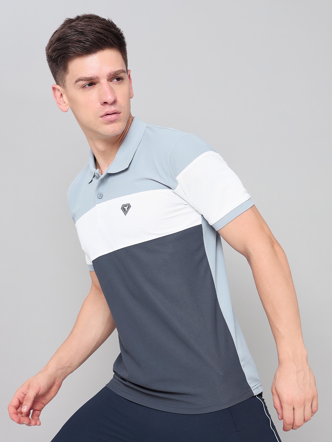 

Technosport Slim Fit Colourblocked Polo Collar Antimicrobial Sports T-shirt, Blue