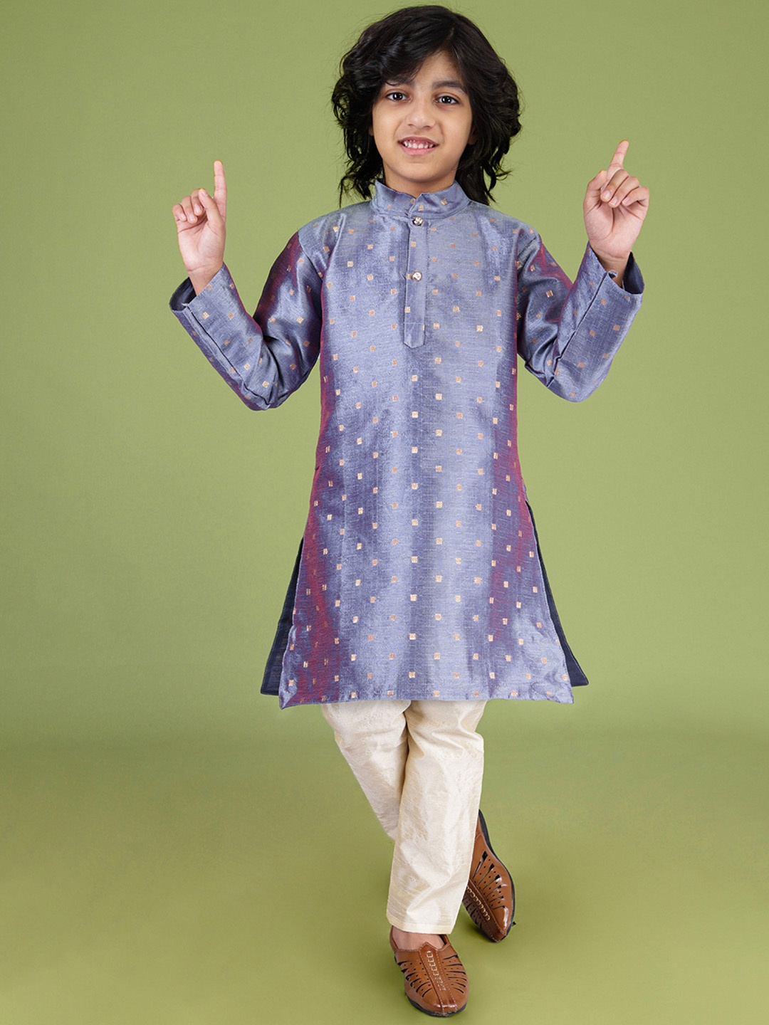 

VESHAM Boys Ethnic Motifs Woven Design Kurta with Pyjamas, Grey