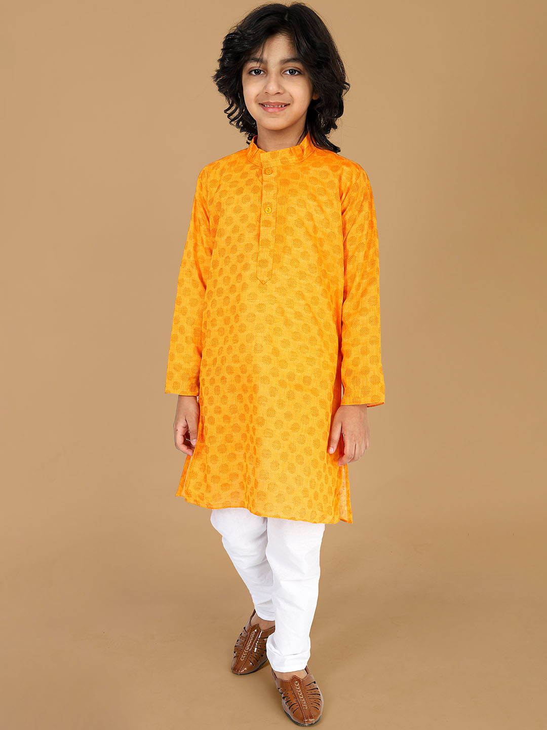 

VESHAM Boys Ethnic Motifs Woven Design Kurta With Pyjamas, Yellow