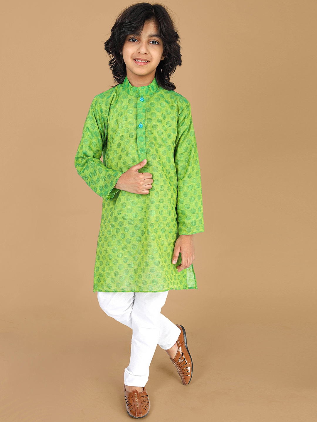 

VESHAM Boys Ethnic Motifs Woven Design Kurta With Pyjamas, Green