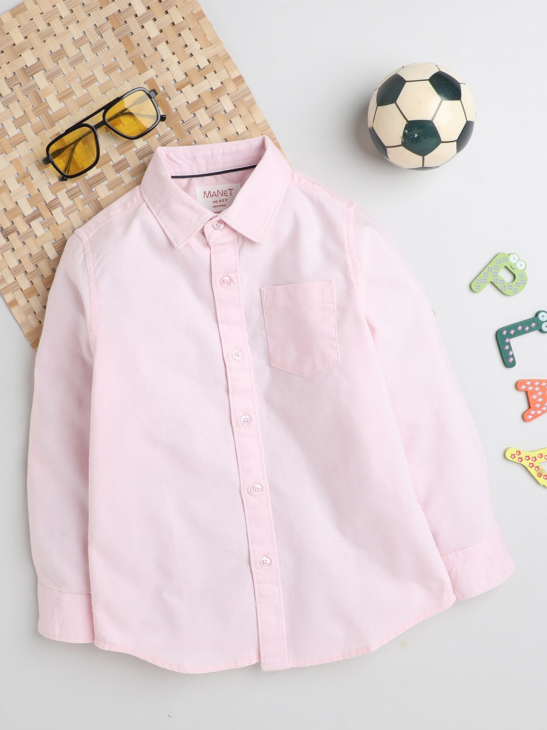 

MANET Boys Spread Collar Cotton Shirt, Pink