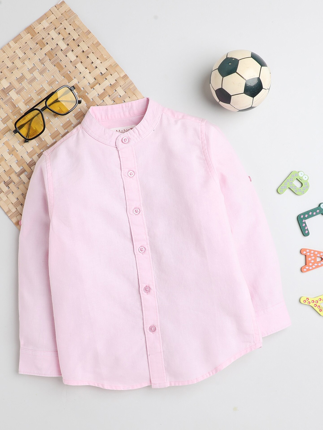 

MANET Boys Mandarin Collar Cotton Casual Shirt, Pink