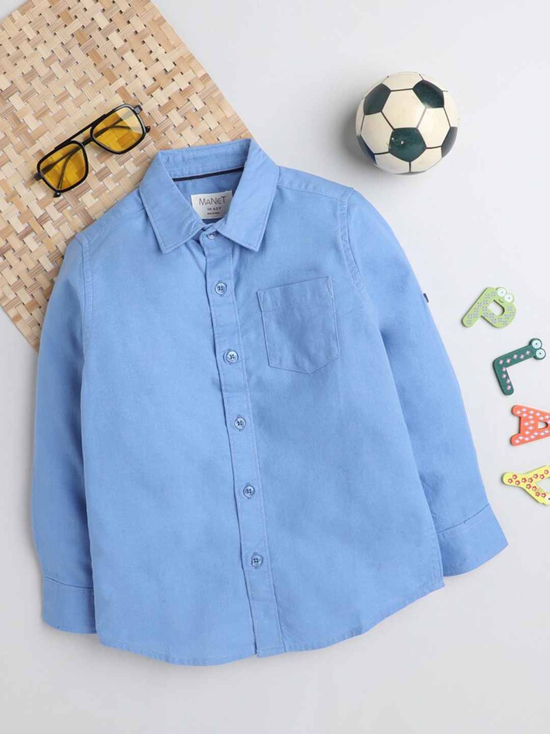 

MANET Boys Spread Collar Oxford Cotton Casual Shirt, Blue