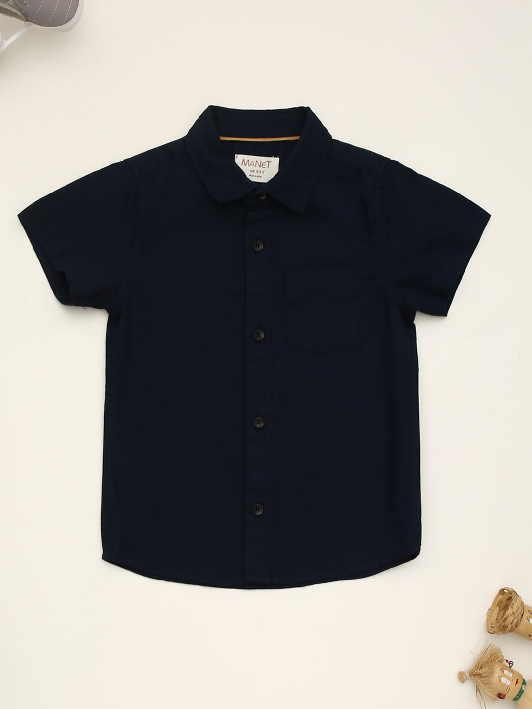 

MANET Boys Spread Collar Cotton Shirt, Navy blue