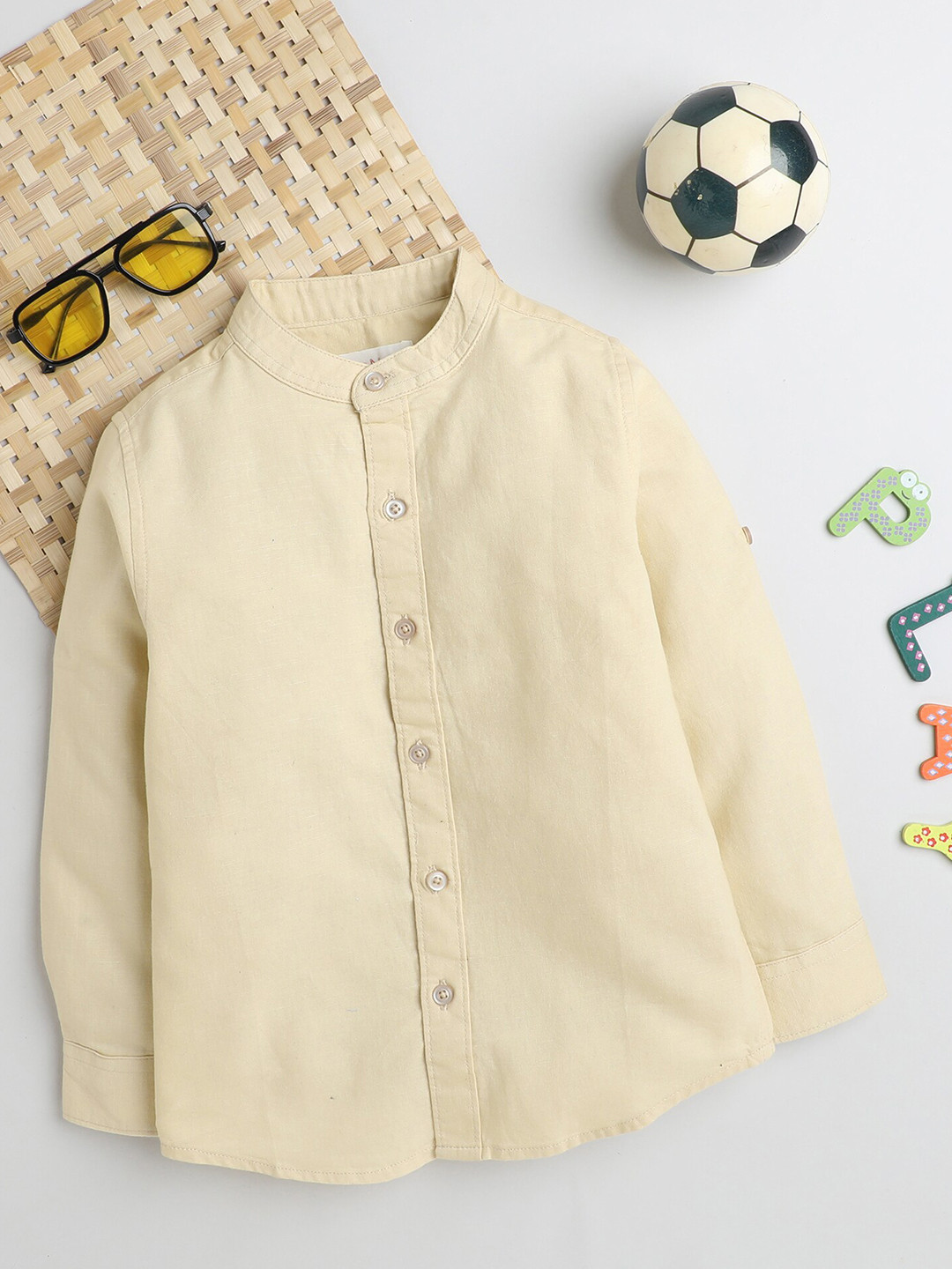 

MANET Boys Mandarin Collar Cotton Shirt, Cream