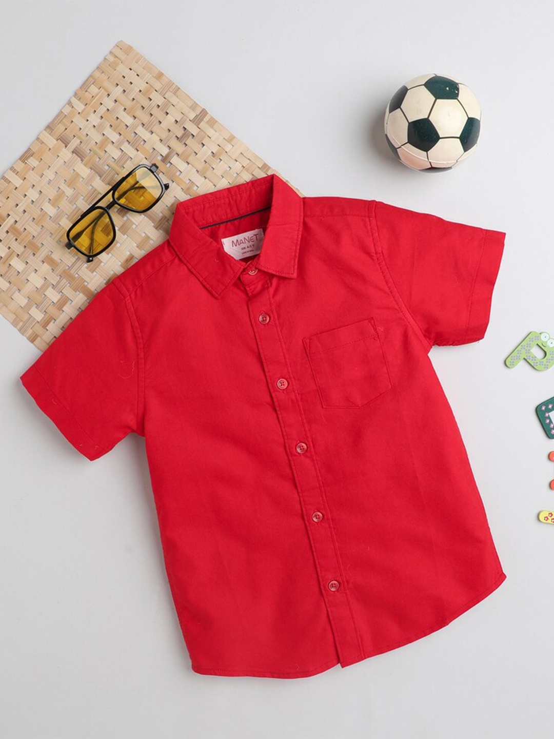 

MANET Boys Spread Collar Oxford Weave Cotton Casual Shirt, Red
