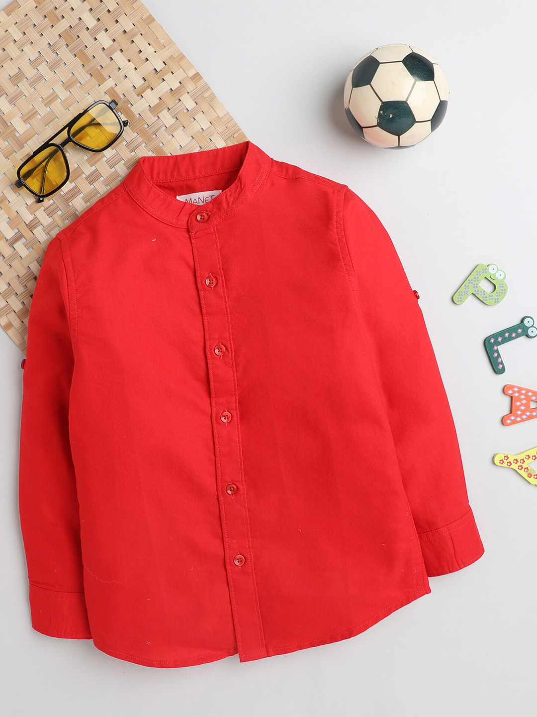 

MANET Boys Opaque Oxford Weave Cotton Casual Shirt, Red
