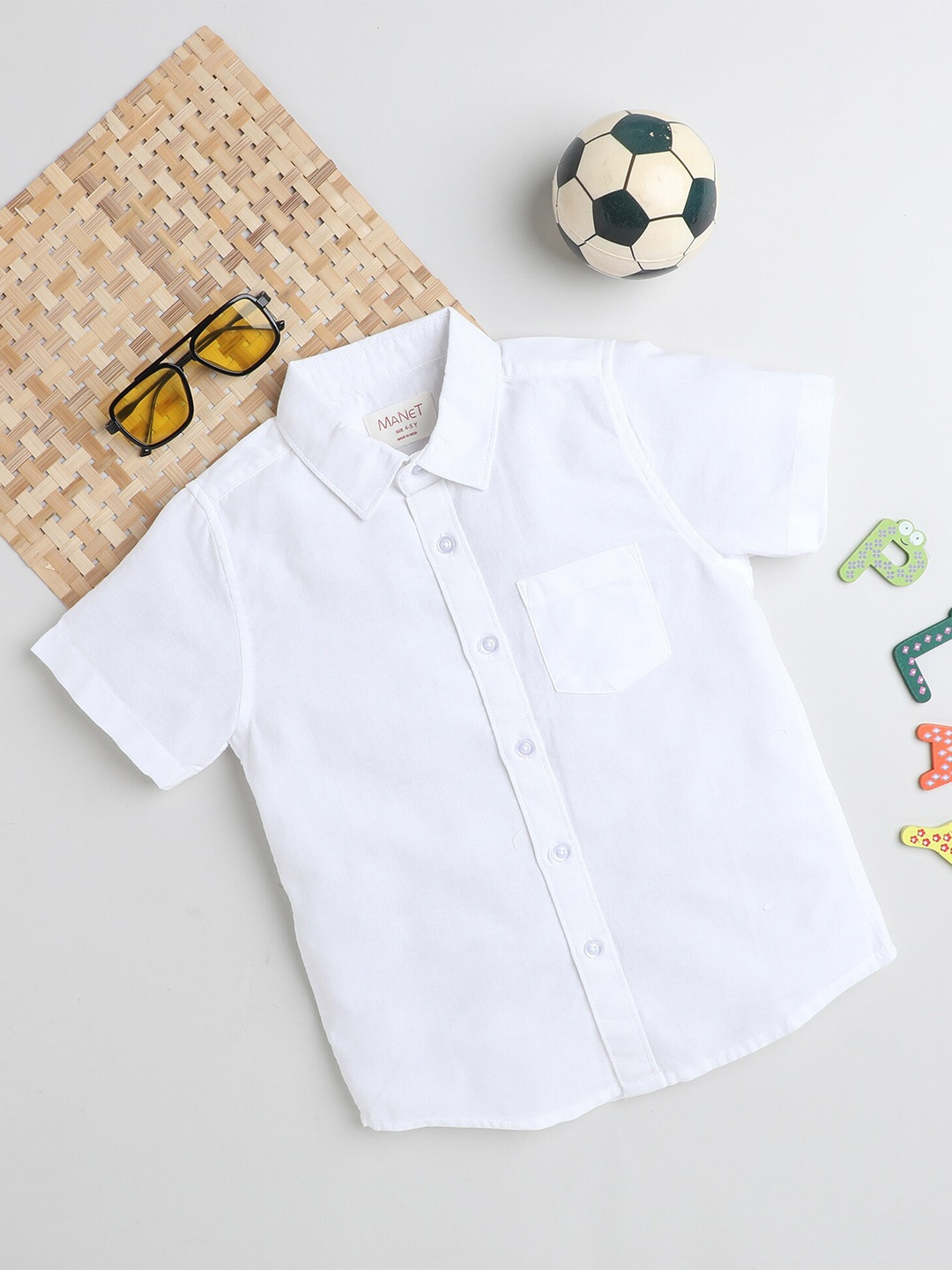 

MANET Boys Spread Collar Opaque Pocket Cotton Casual Shirt, White