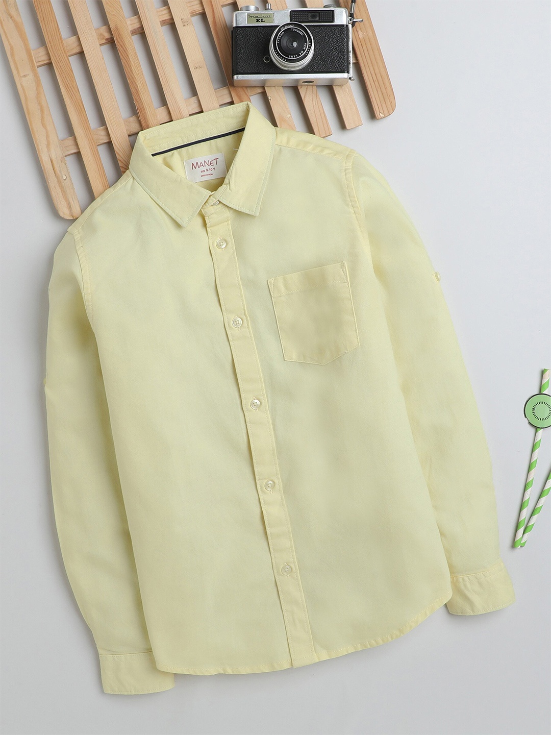 

MANET Boys Spread Collar Opaque Pocket Cotton Casual Shirt, Yellow