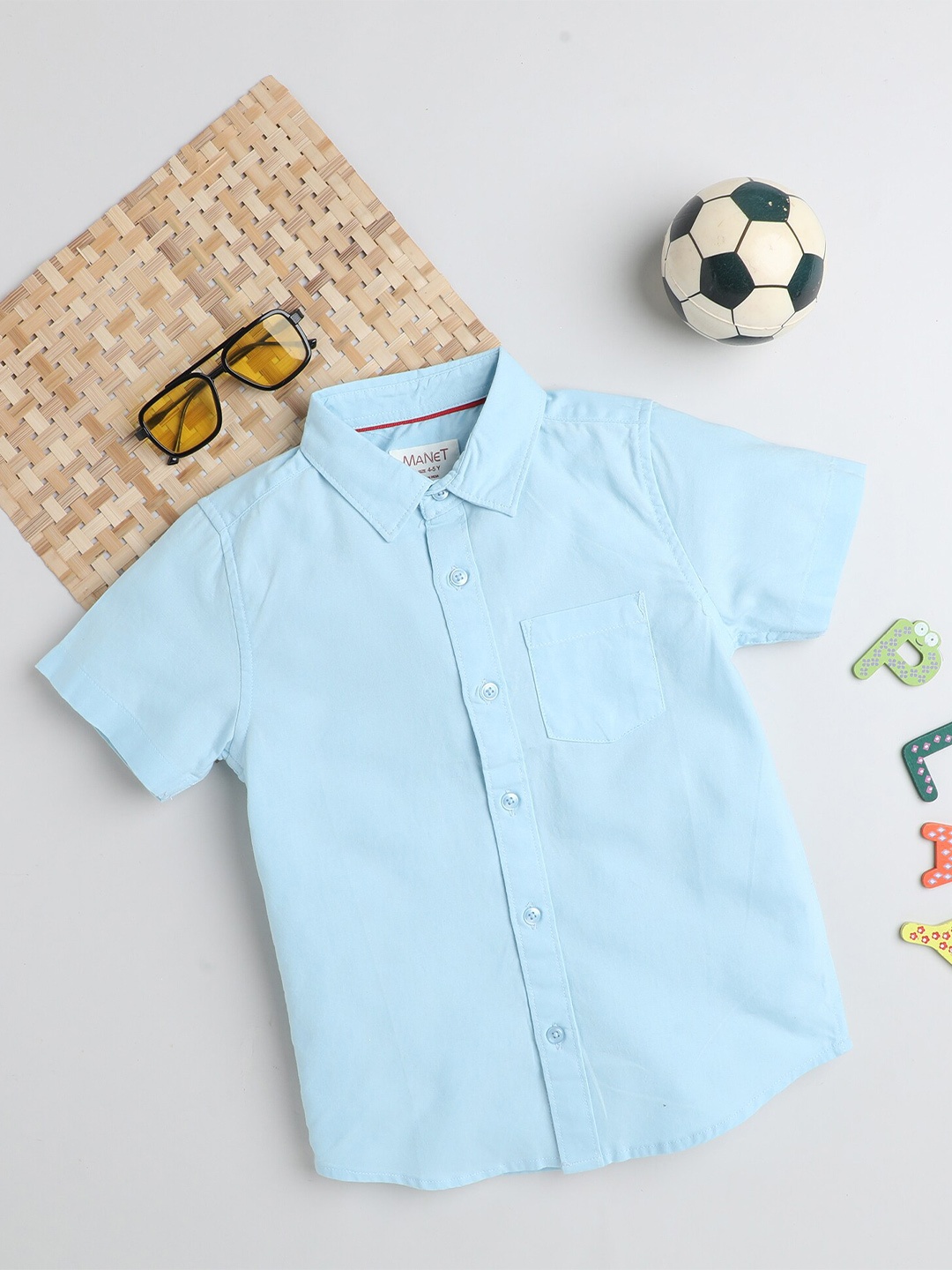 

MANET Boys Spread Collar Opaque Pocket Cotton Casual Shirt, Blue