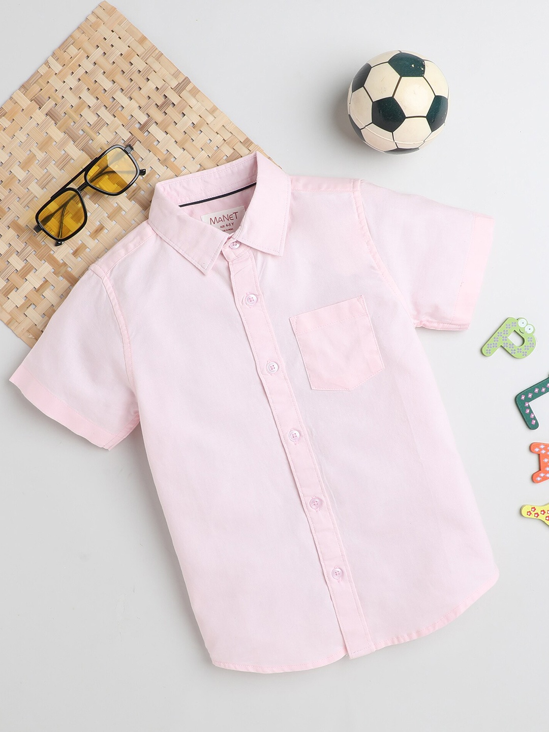 

MANET Boys Spread Collar Cotton Casual Shirt, Pink