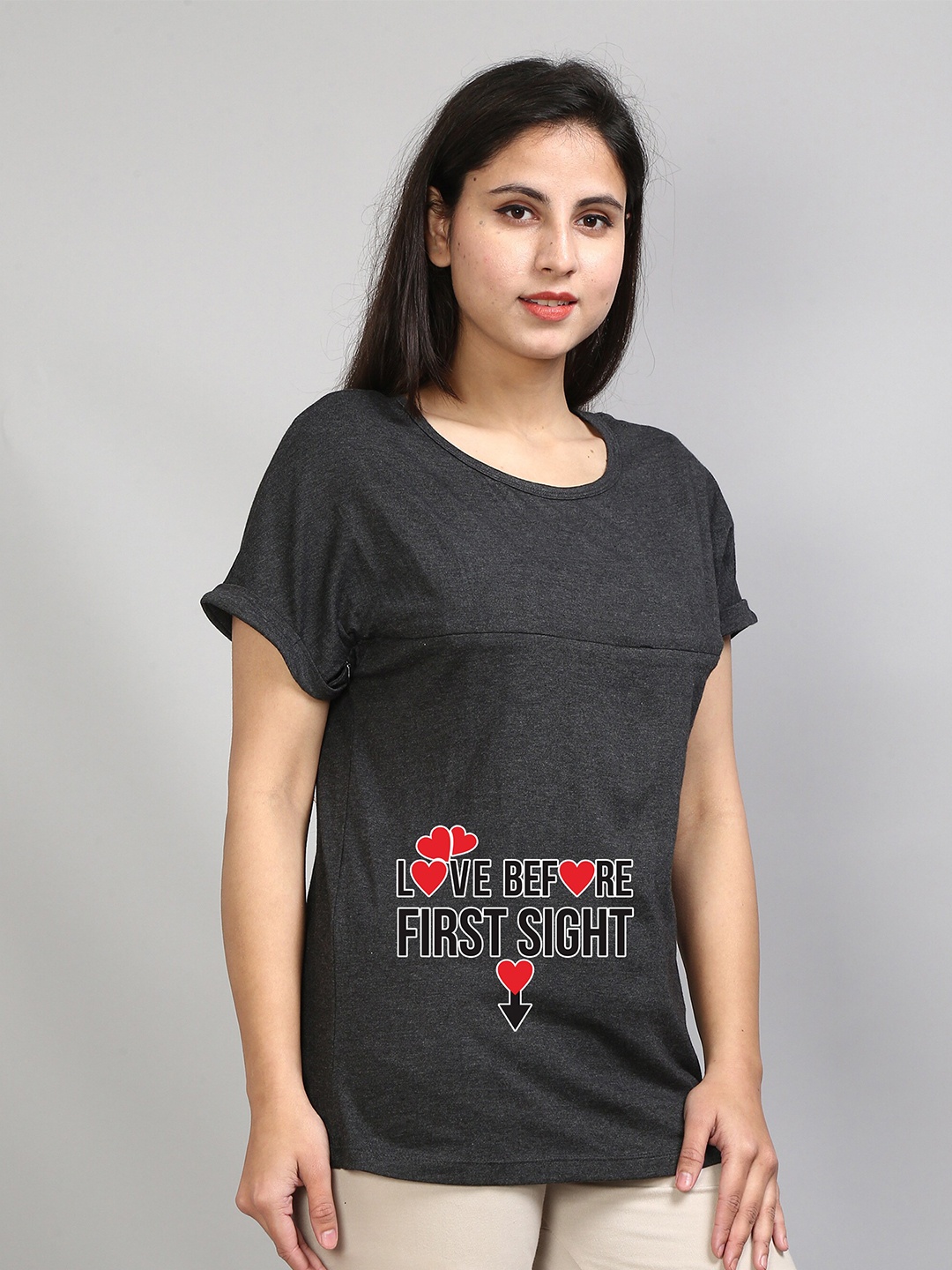 

SillyBoom Typography Printed Round Neck Cotton Maternity T-shirt, Charcoal