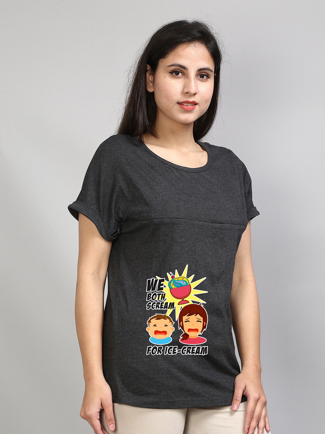 

SillyBoom Graphic Printed Extended Sleeves Maternity Feeding T-Shirt, Charcoal