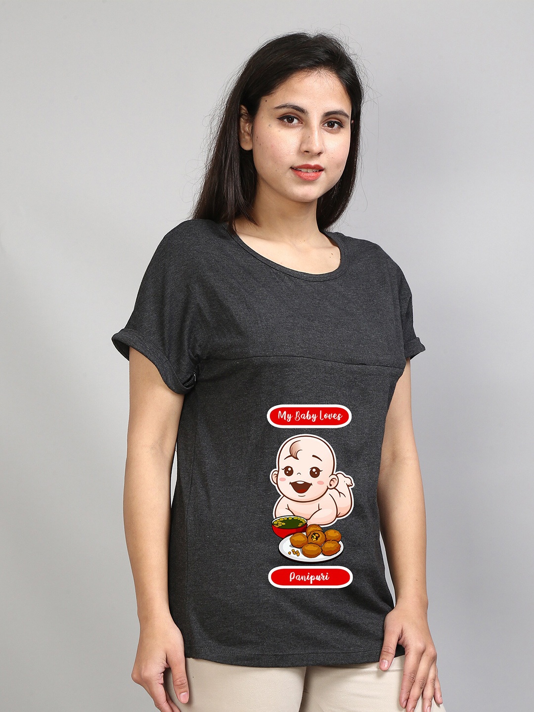 

SillyBoom Graphic Printed Extended Sleeves Maternity Feeding T-Shirt, Charcoal