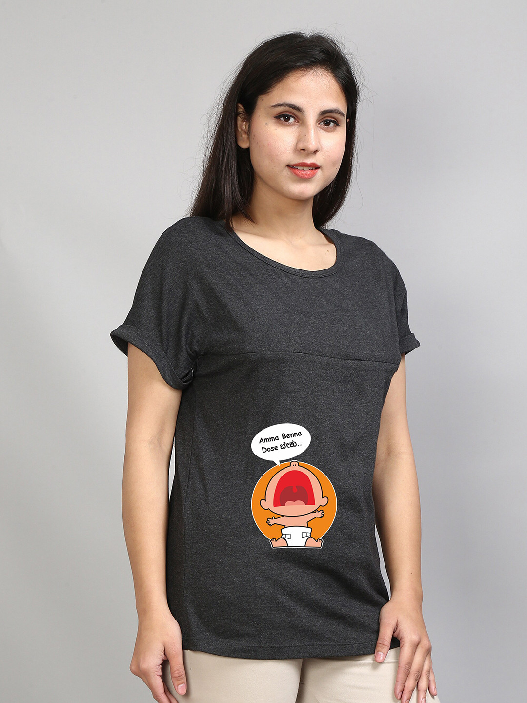 

SillyBoom Graphic Printed Extended Sleeves Maternity Feeding T-Shirt, Charcoal
