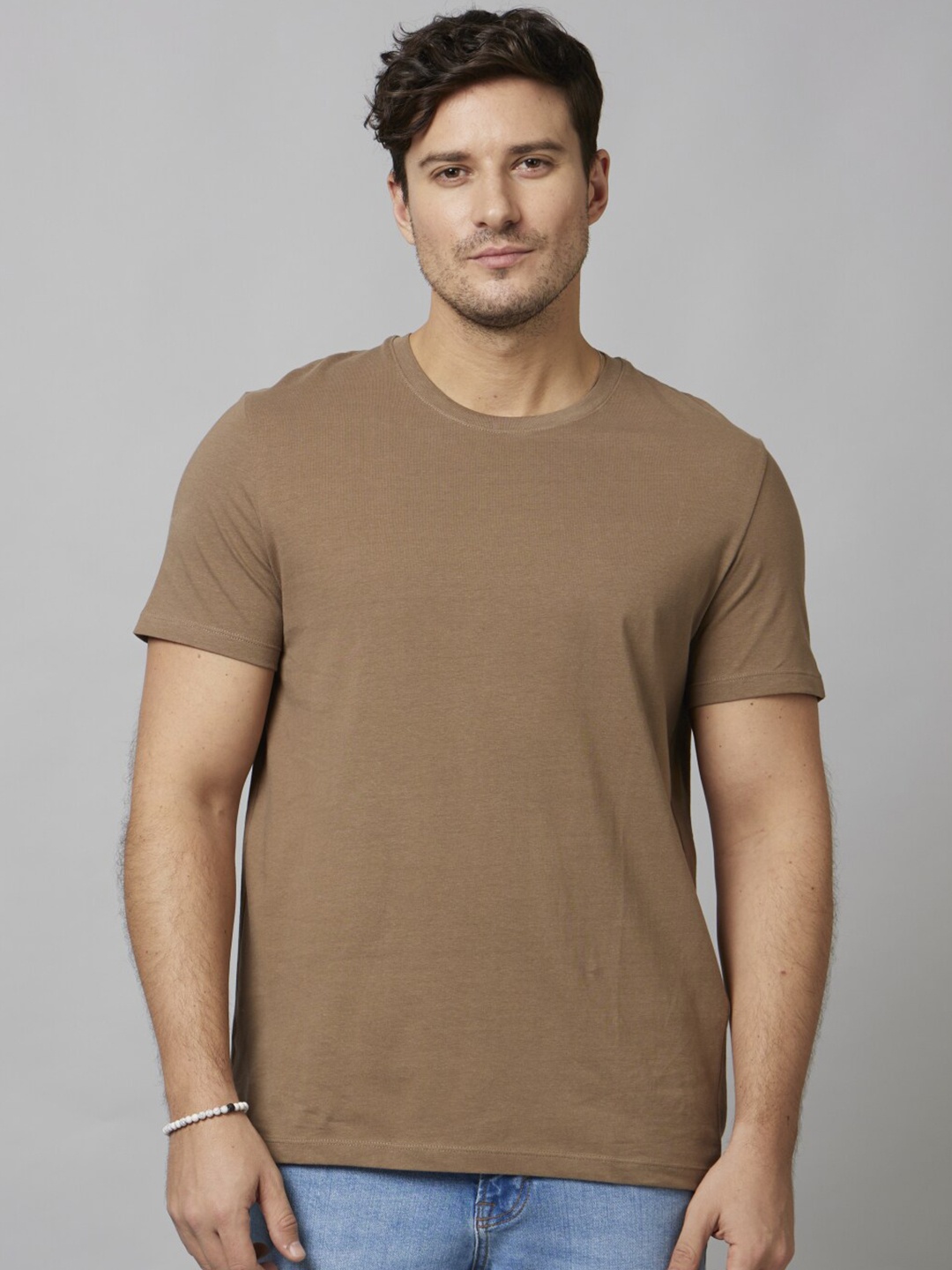 

Celio Round Neck Cotton T-shirt, Brown