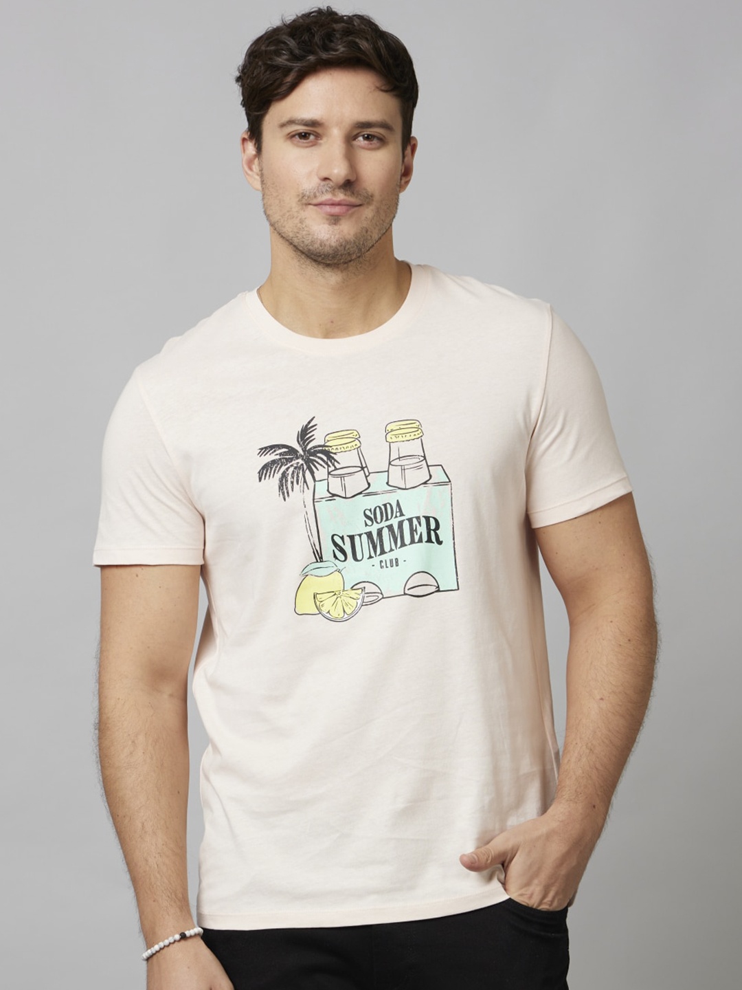 

Celio Graphic Printed Cotton T-shirt, Cream