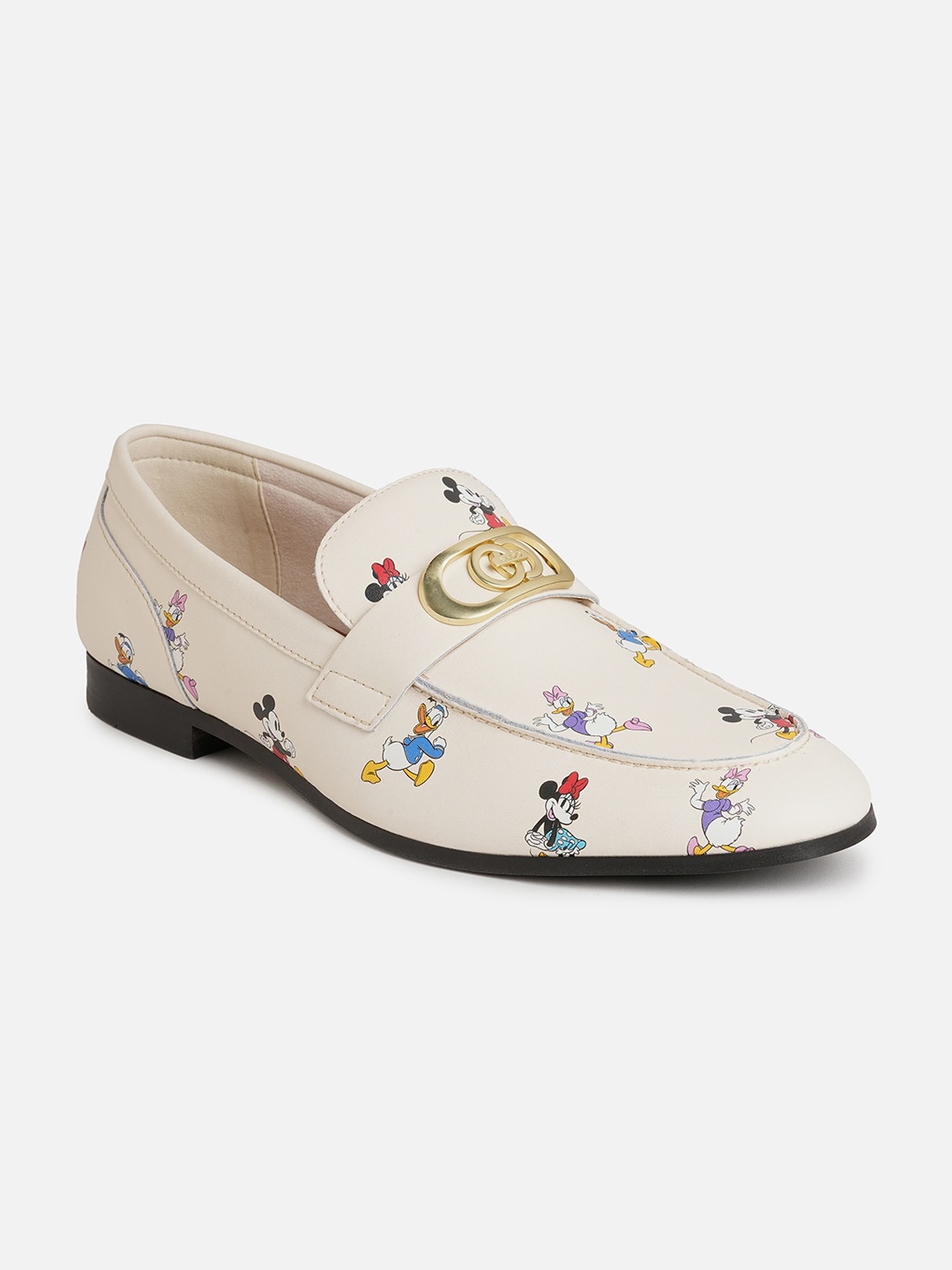 

ALDO Men Mickey Mouse & Friends Printed Leather Horsebit Loafers, Beige