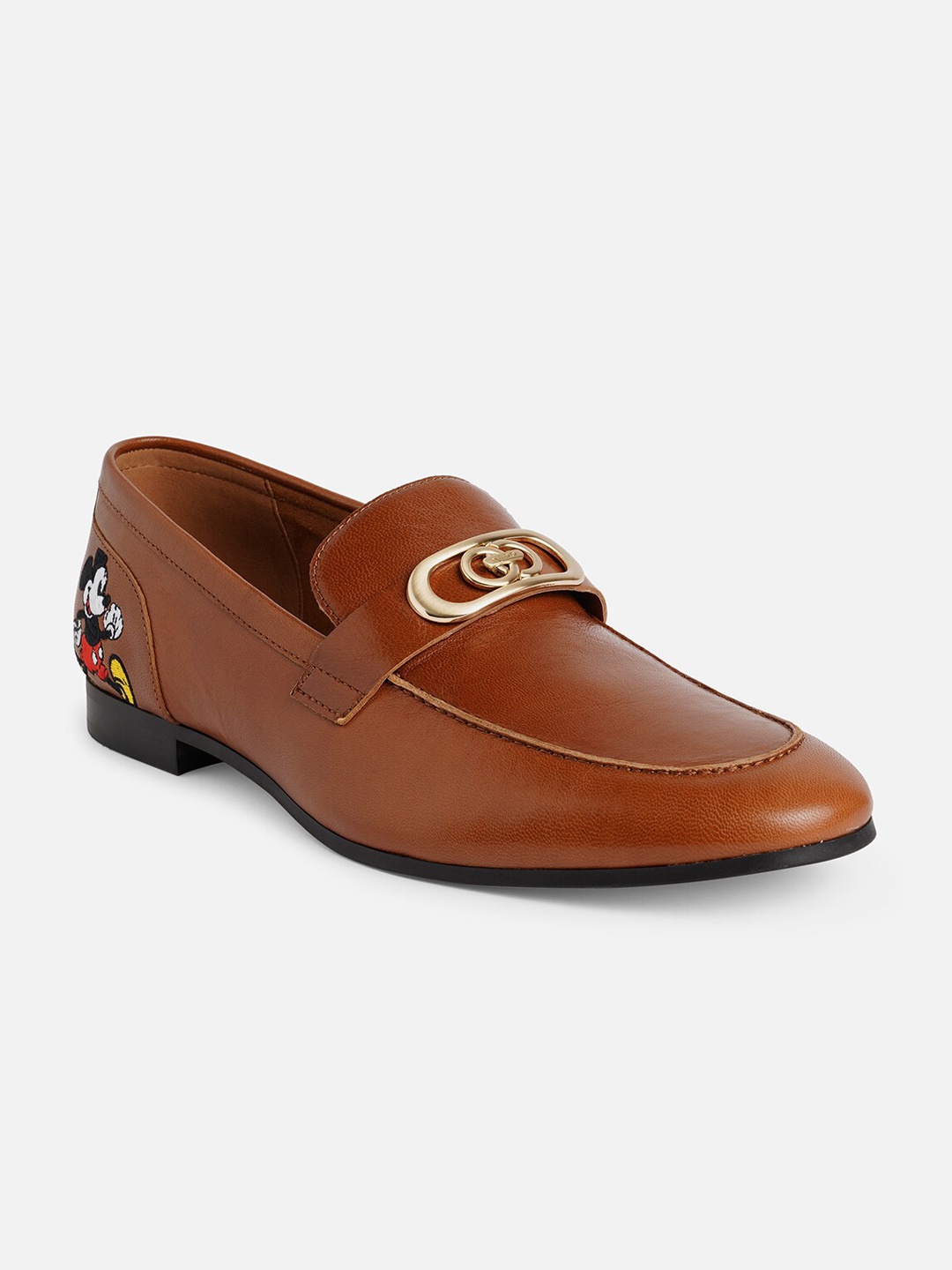 

ALDO Men Mickey Mouse Printed Leather Horsebit Loafers, Tan