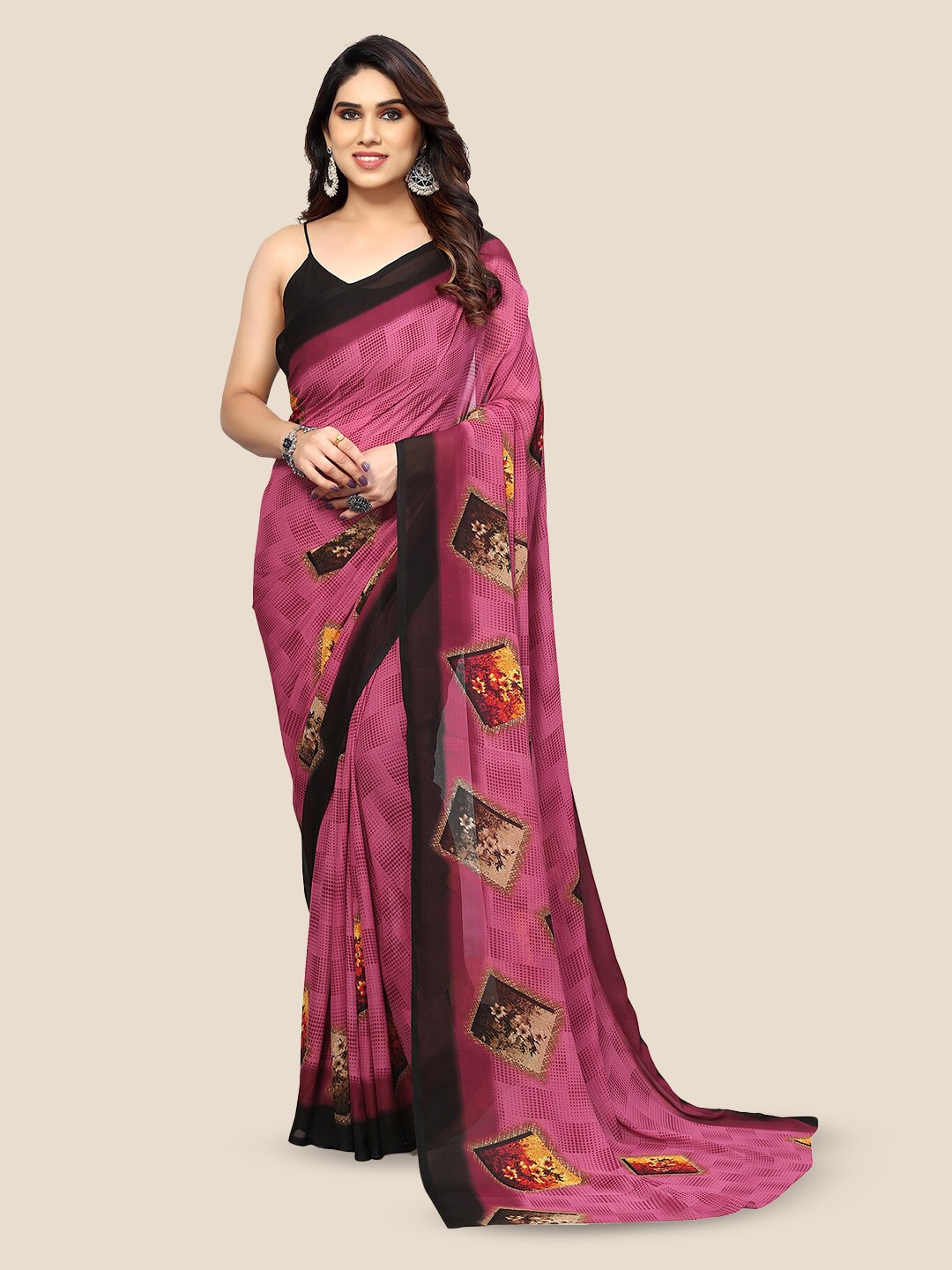 

ANAND SAREES Floral Printed Pure Georgette Saree, Pink