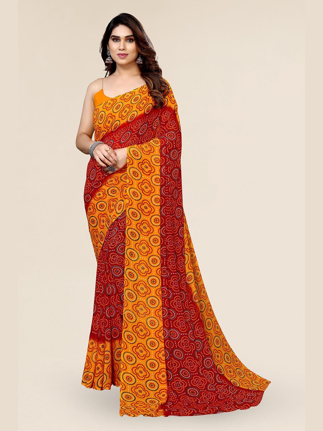 

ANAND SAREES Bandhani Printed Pure Georgette Saree, Red