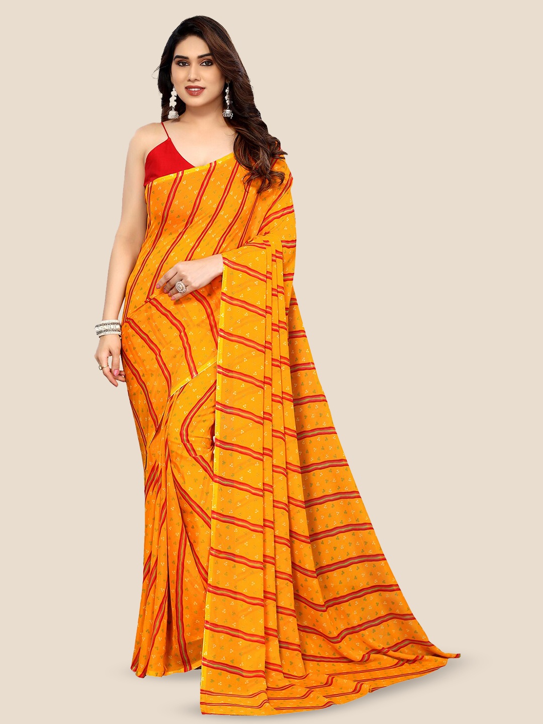 

ANAND SAREES Striped Pure Georgette Saree, Yellow