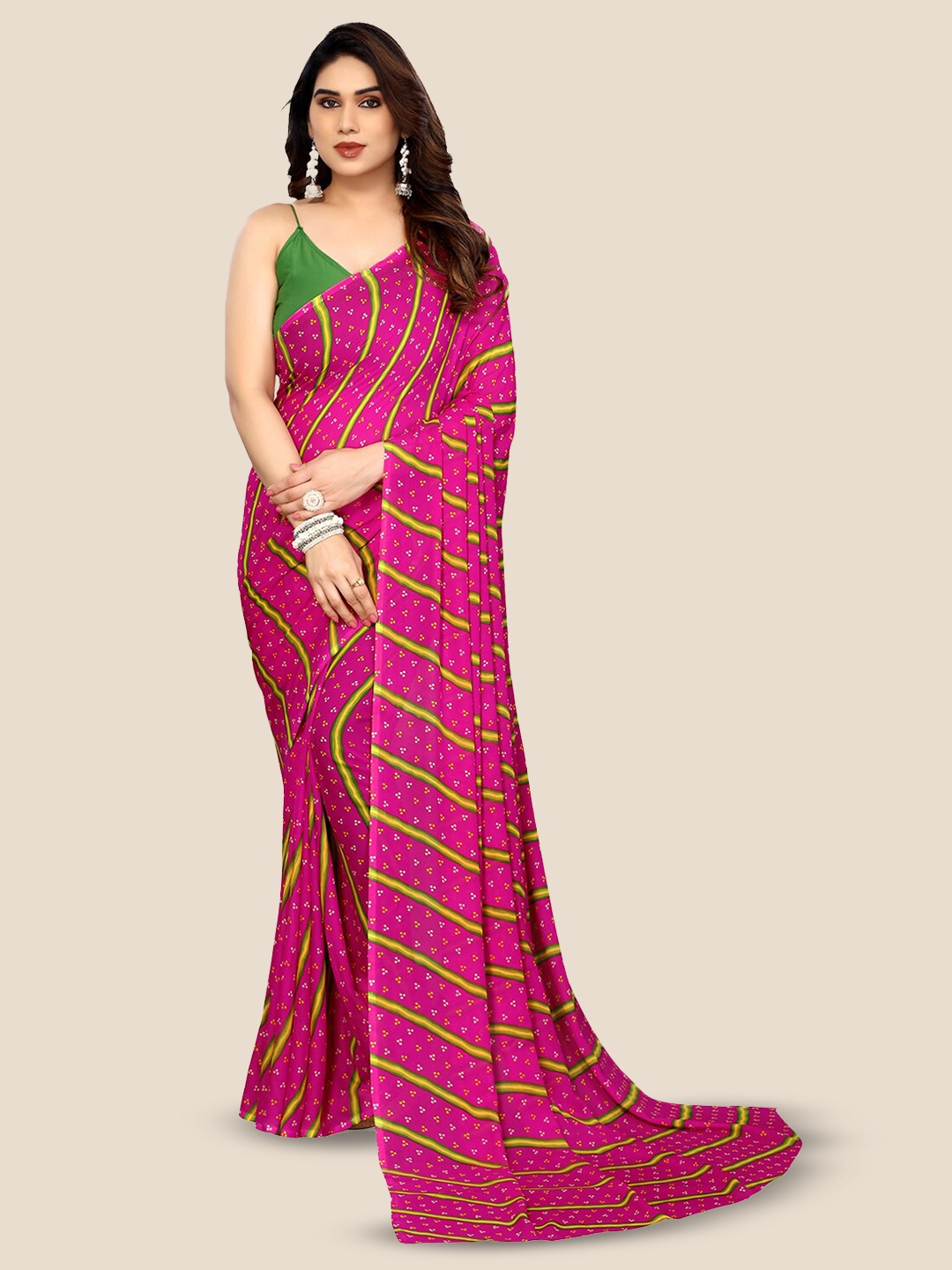 

ANAND SAREES Striped Pure Georgette Saree, Pink