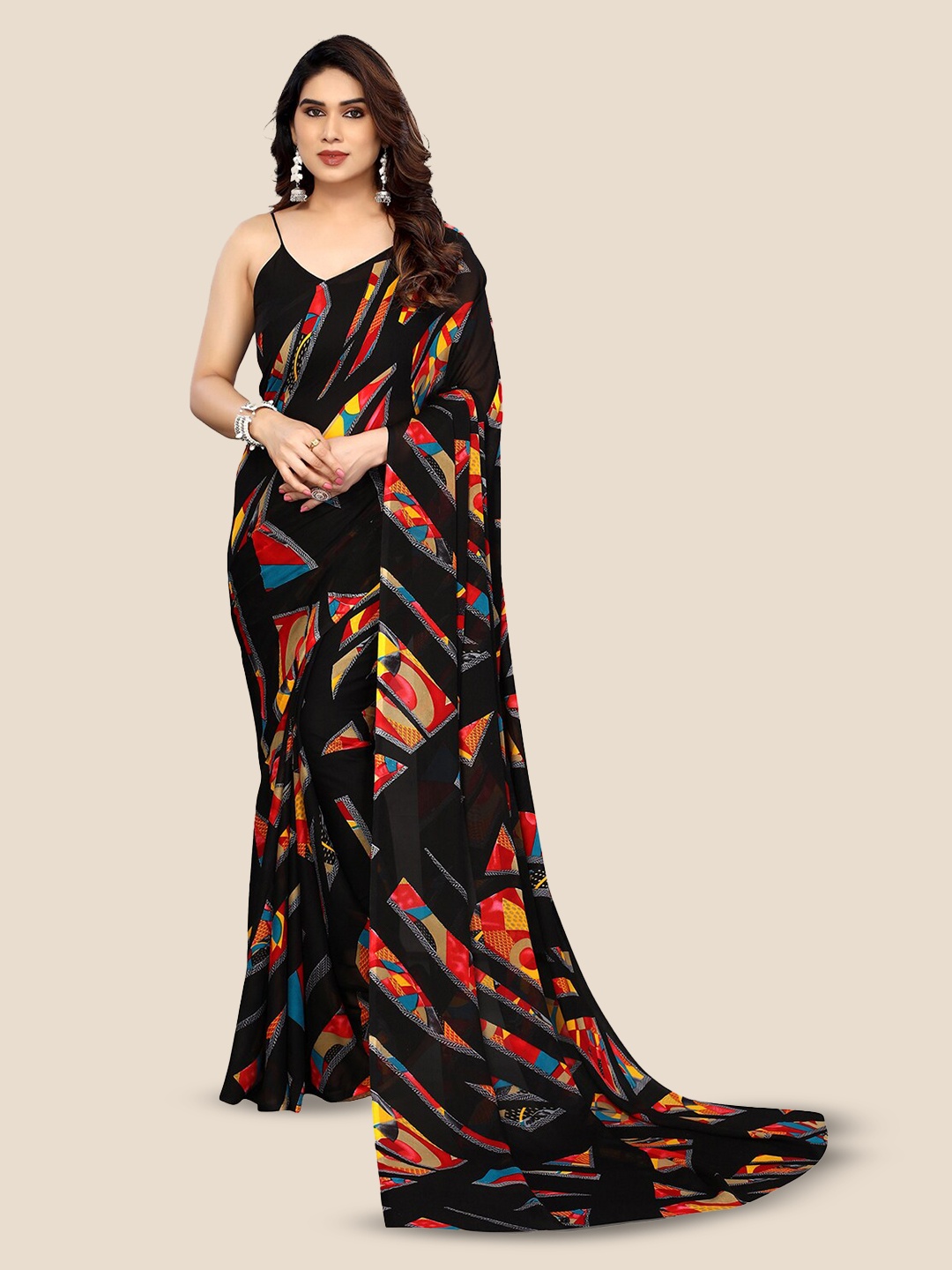 

ANAND SAREES Abstract Printed Pure Georgette Saree, Black