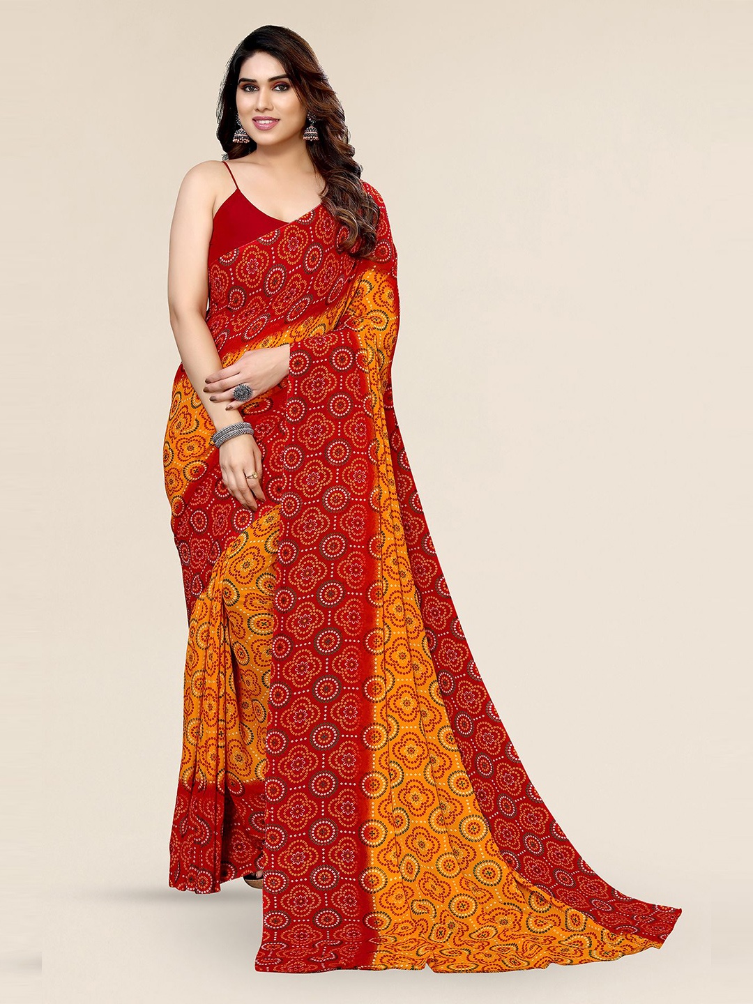 

ANAND SAREES Printed Bandhani Pure Georgette Saree, Yellow