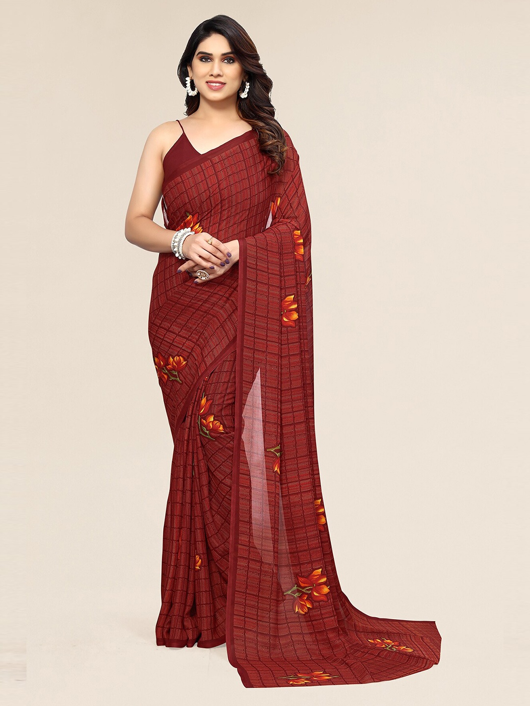 

ANAND SAREES Floral Printed Pure Georgette Saree, Maroon