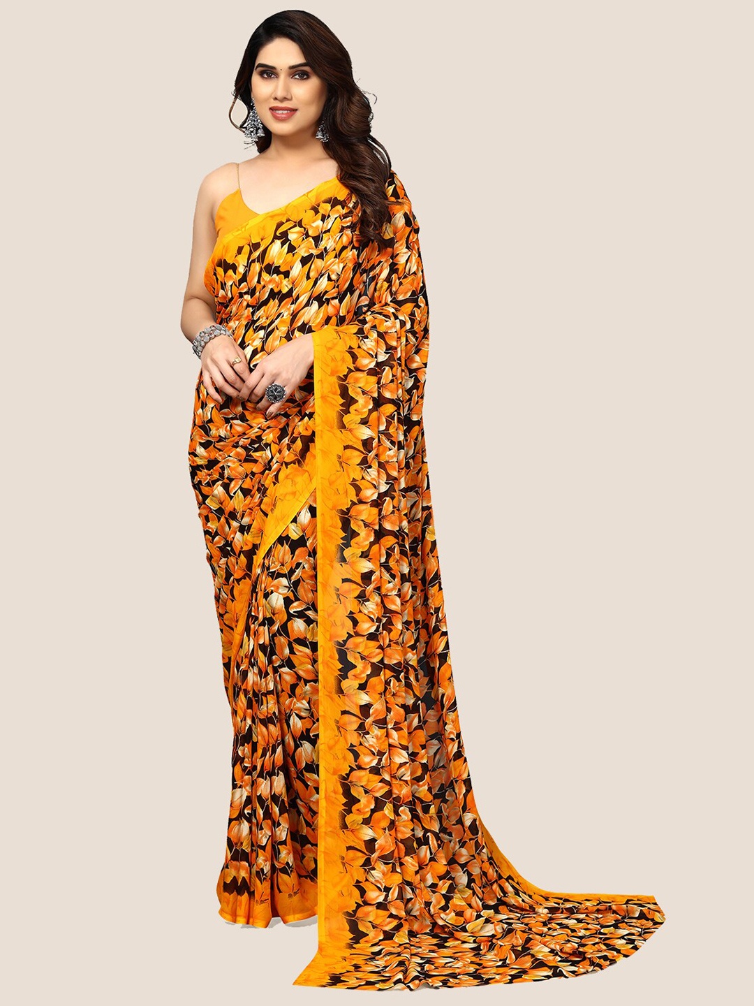 

ANAND SAREES Floral Printed Pure Georgette Saree, Orange