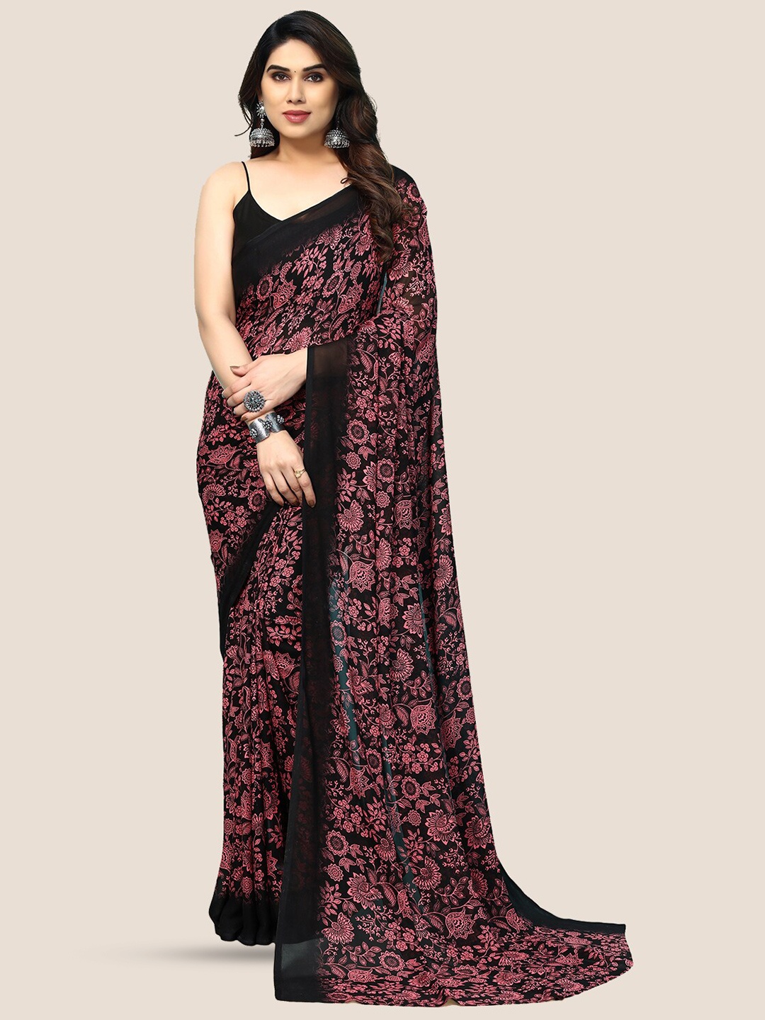 

ANAND SAREES Floral Printed Pure Georgette Saree, Pink