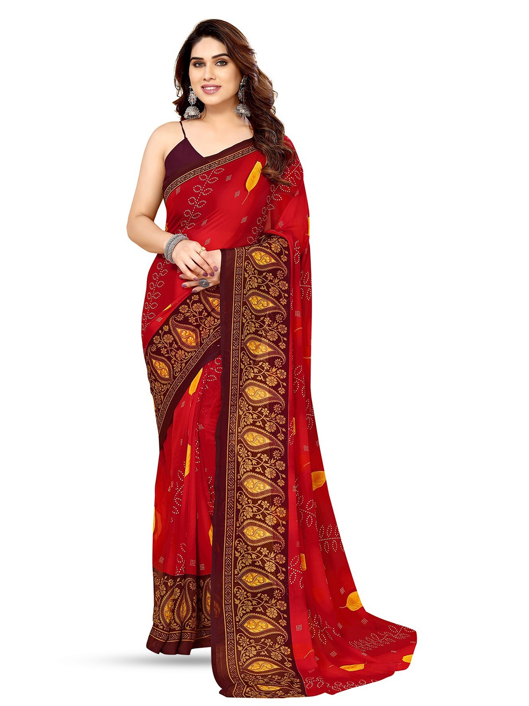 

ANAND SAREES Floral Printed Pure Georgette Saree, Red