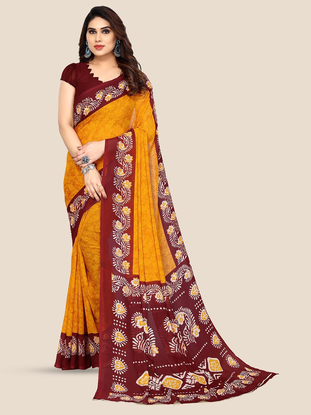 

ANAND SAREES Abstract Printed Pure Georgette Saree, Yellow