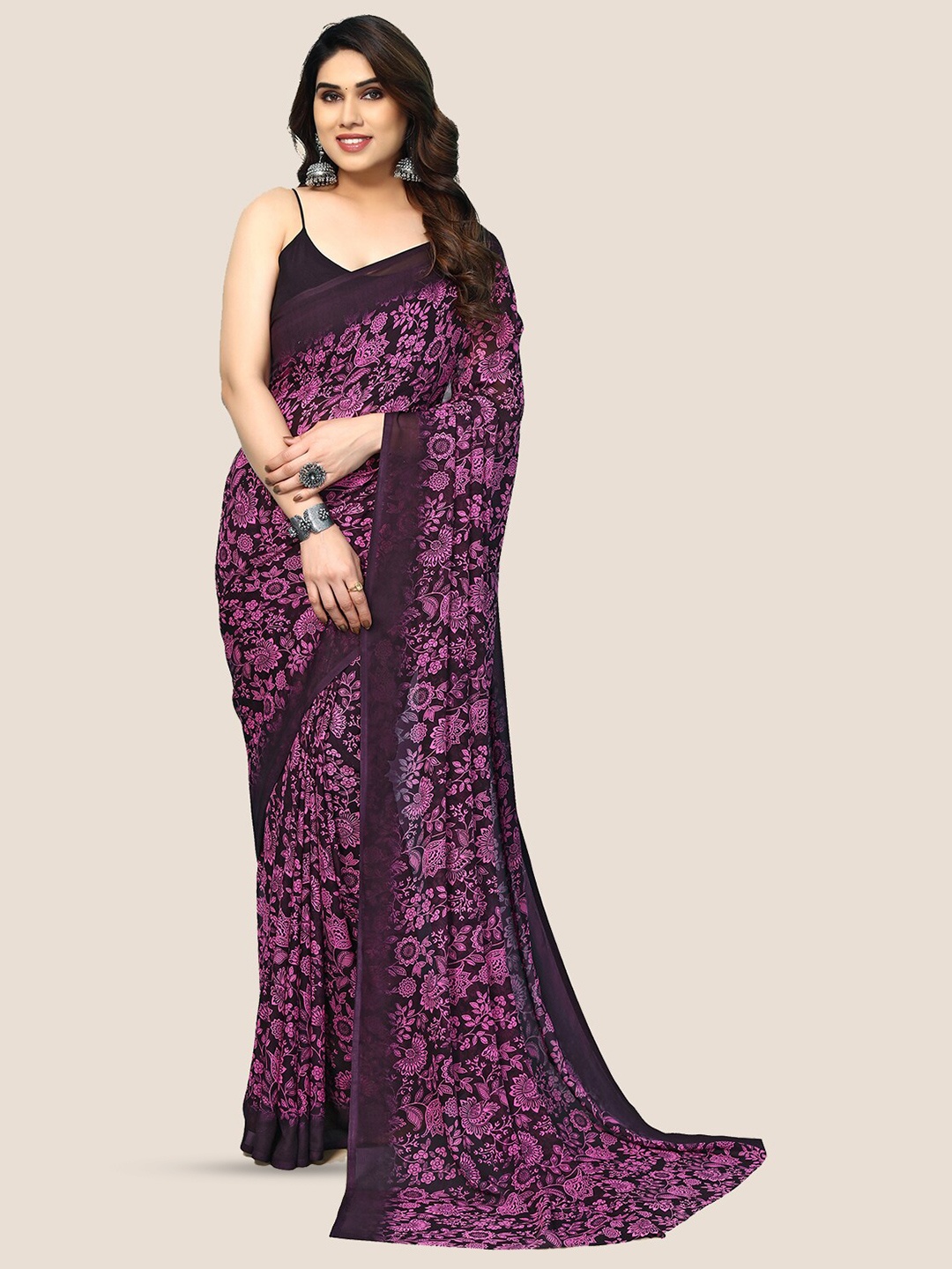 

ANAND SAREES Floral Printed Pure Georgette Saree, Purple