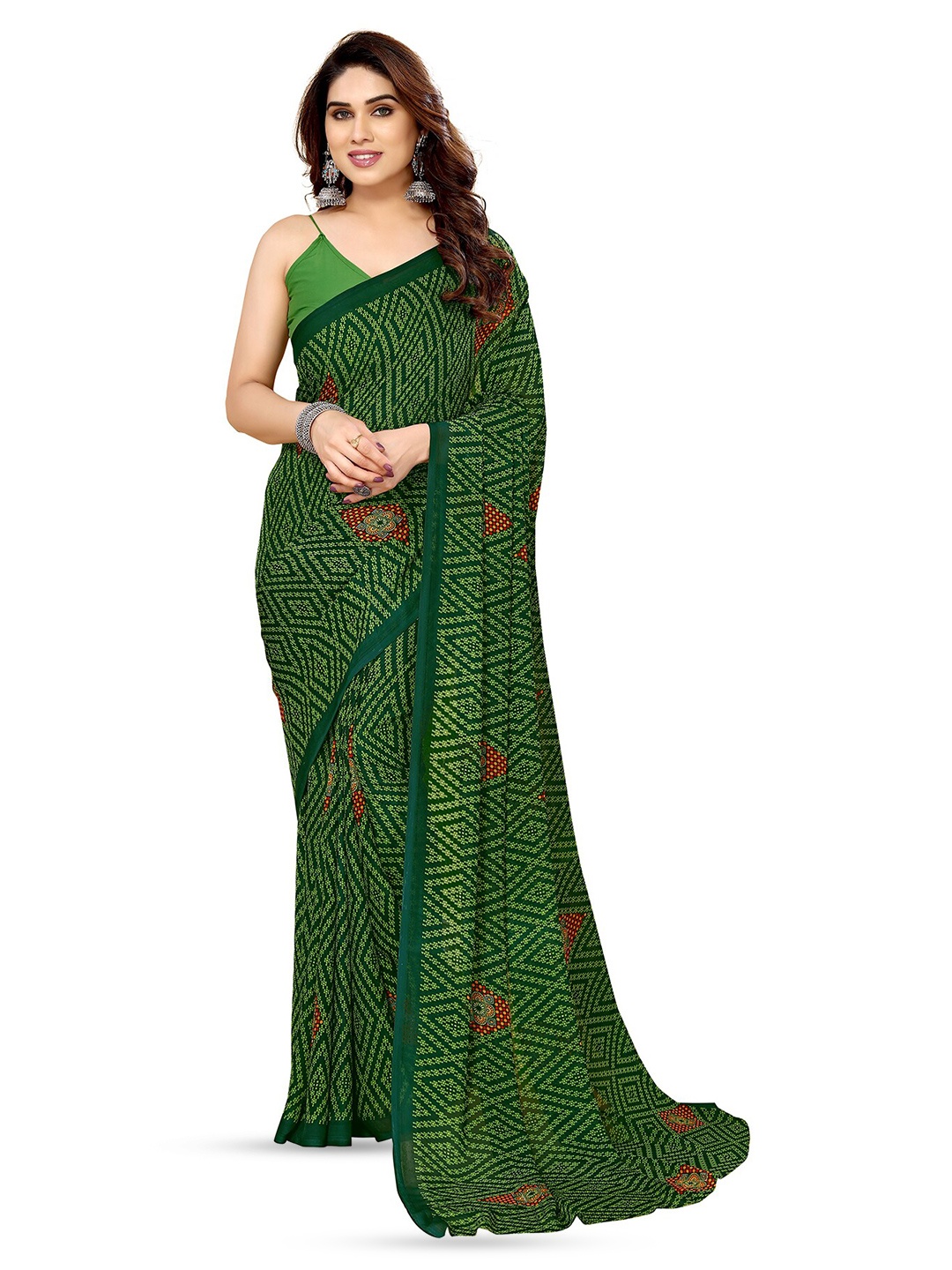 

ANAND SAREES Ethnic Motis Printed Pure Georgette Saree, Green