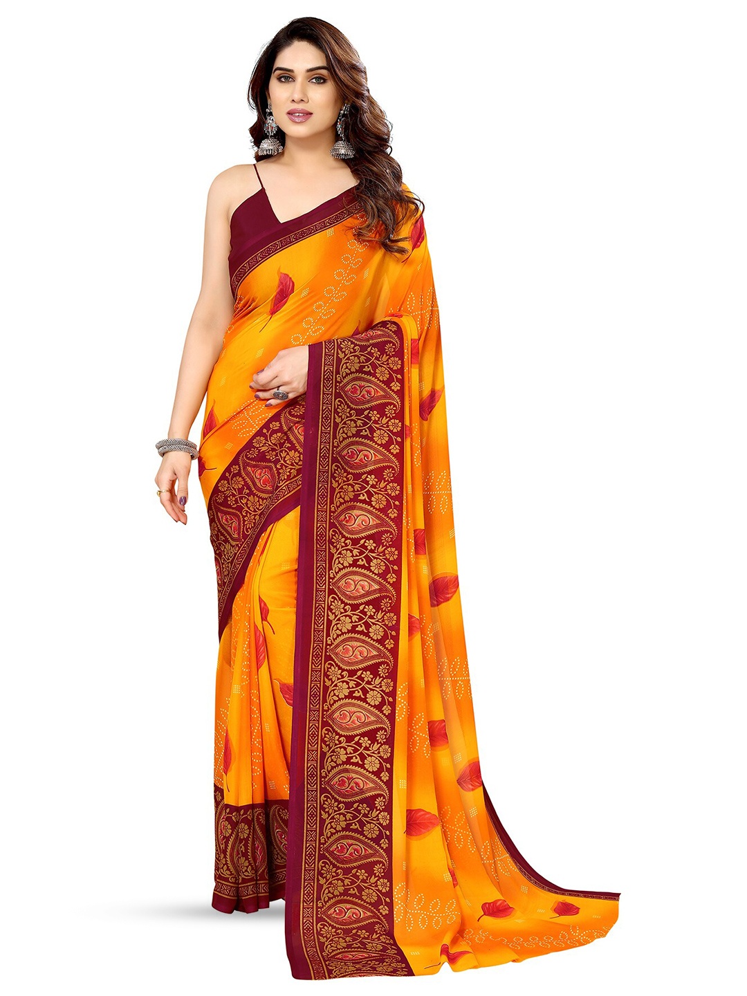 

ANAND SAREES Floral Printed Pure Georgette Saree, Yellow