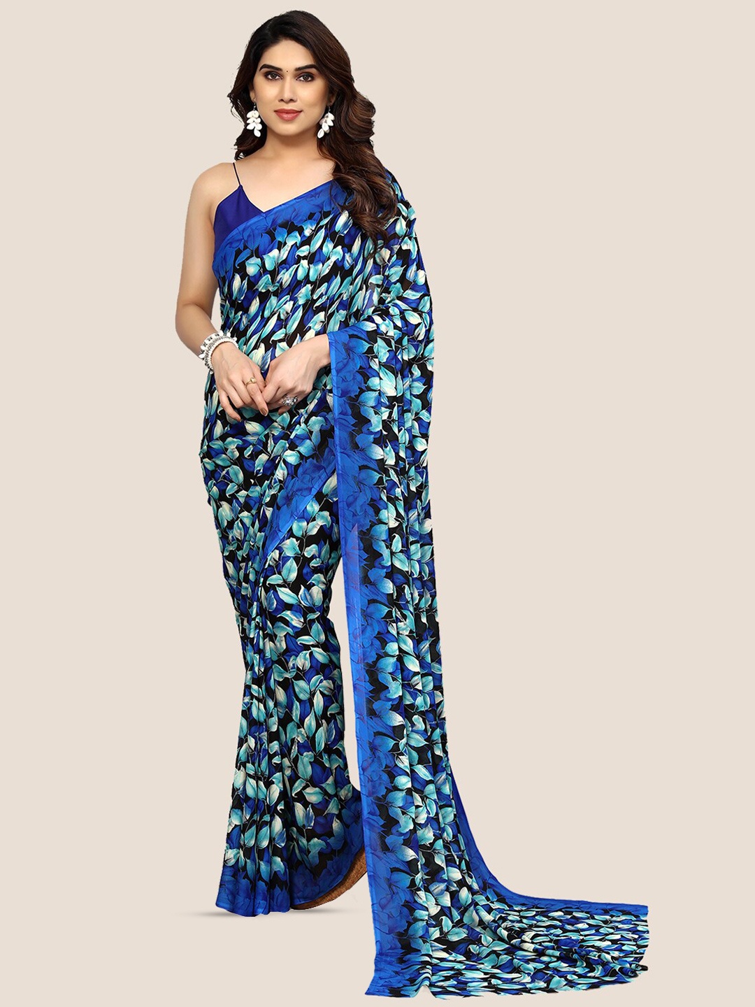 

ANAND SAREES Floral Printed Pure Georgette Saree, Blue