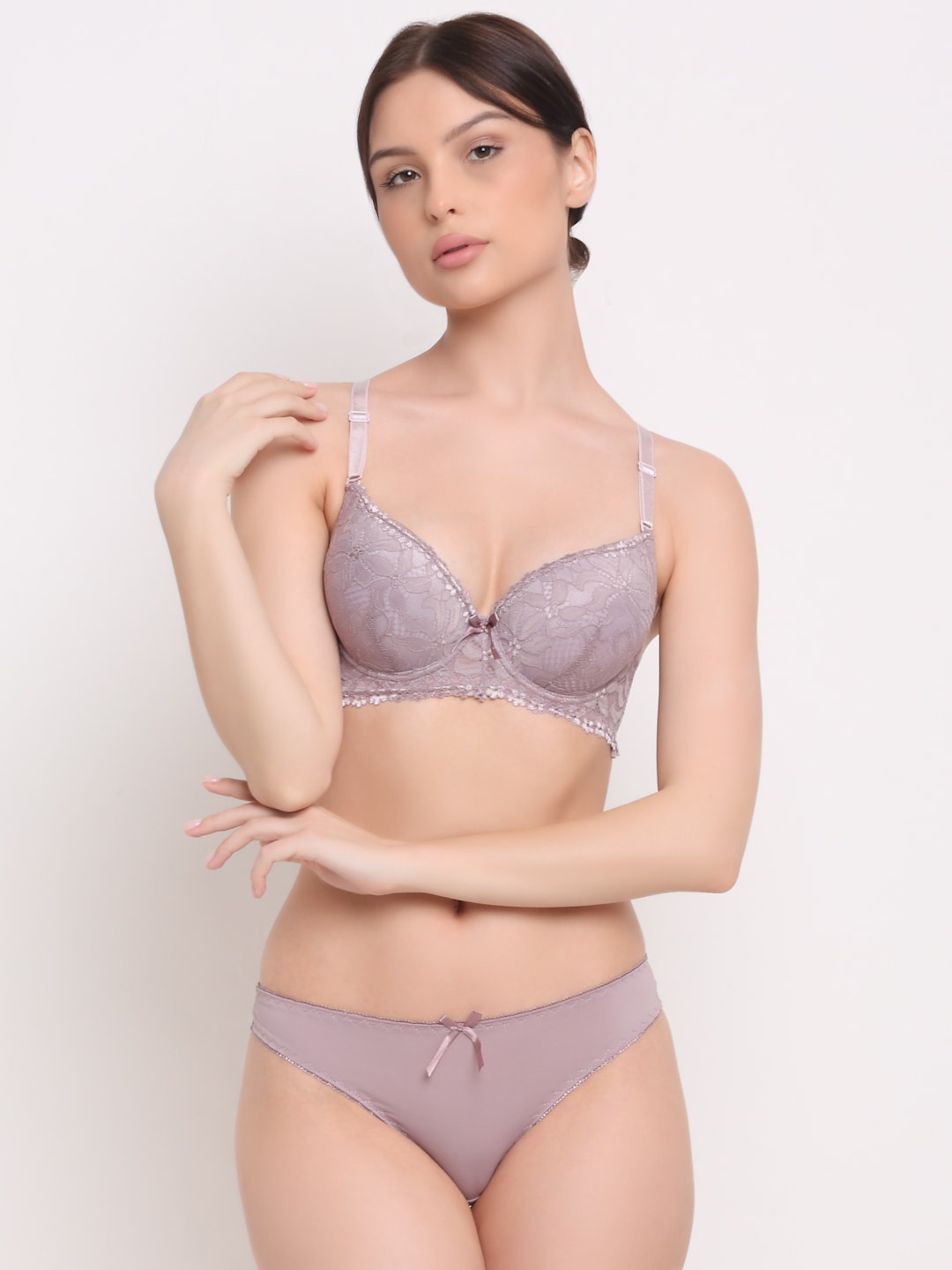 

Laceandme Self Design Laced Bikini Lingerie Set 8060, Lavender