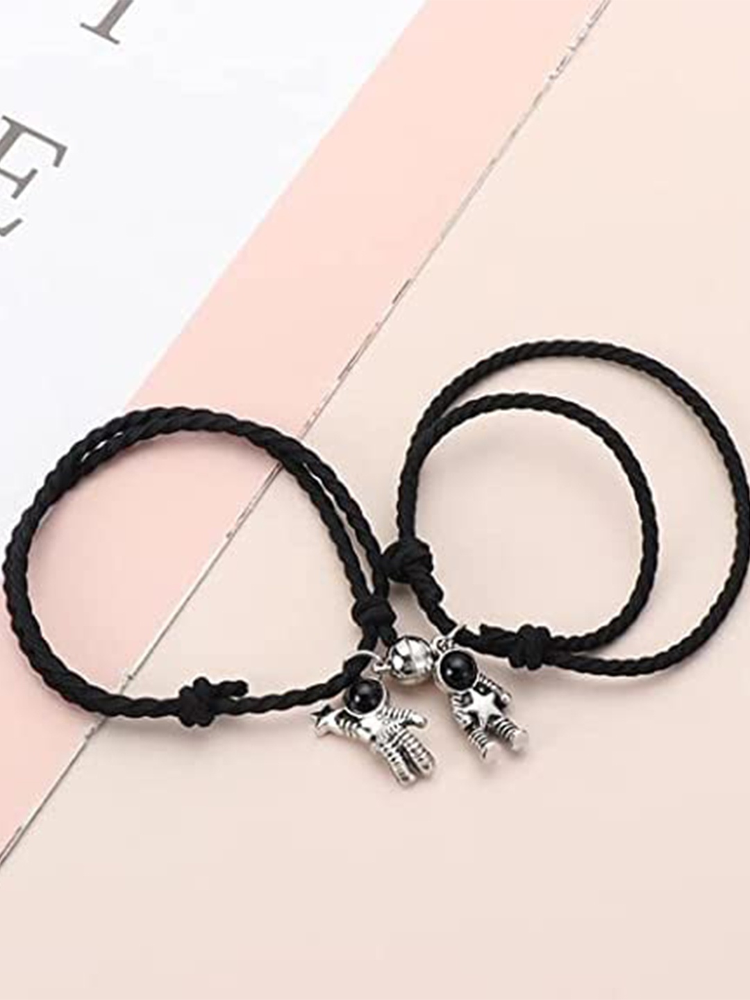 

KRYSTALZ Unisex Set Of 2 Charm Couple Bracelet, Black