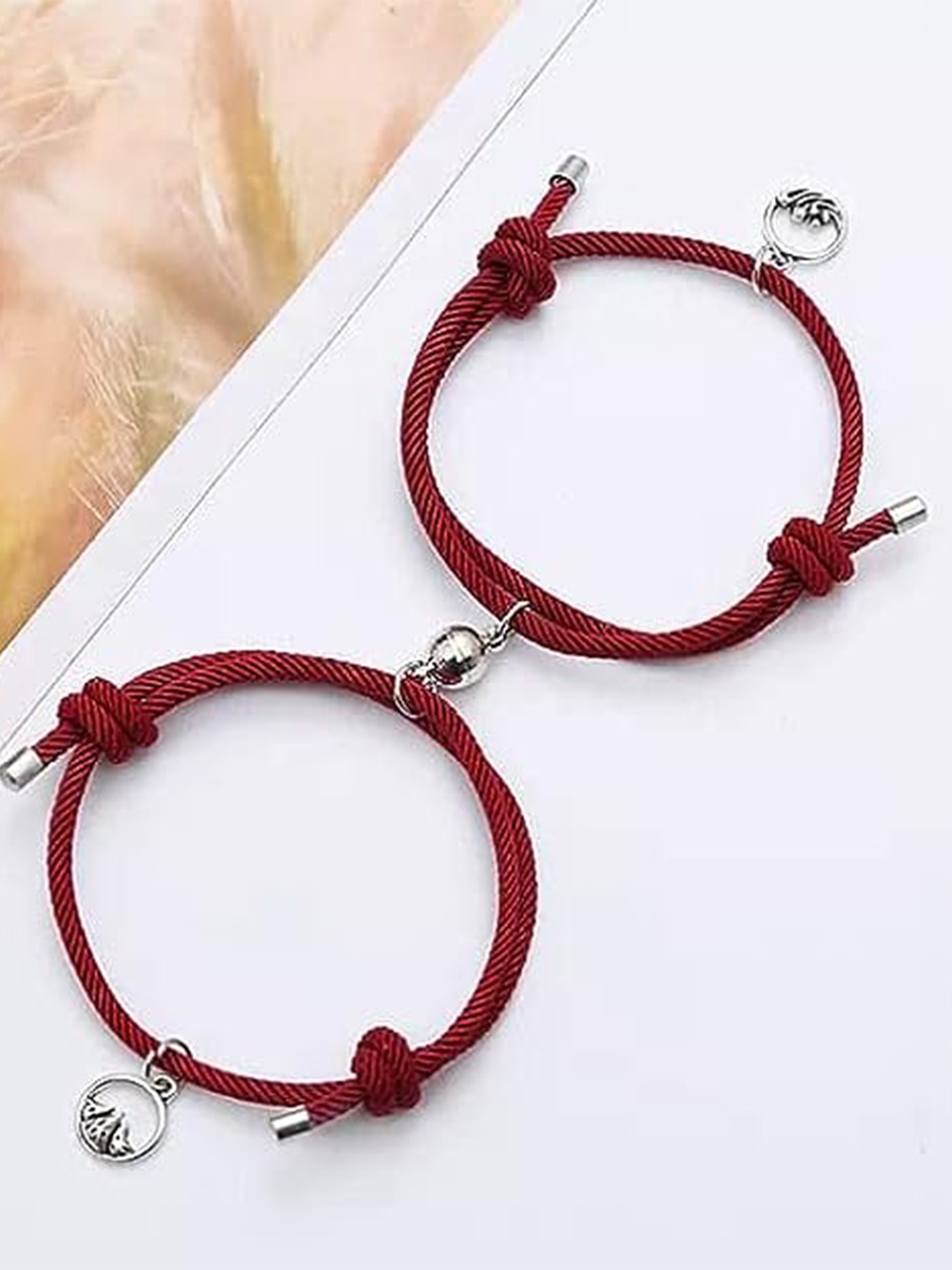 

KRYSTALZ Unisex Set Of 2 Charm Bracelet, Maroon