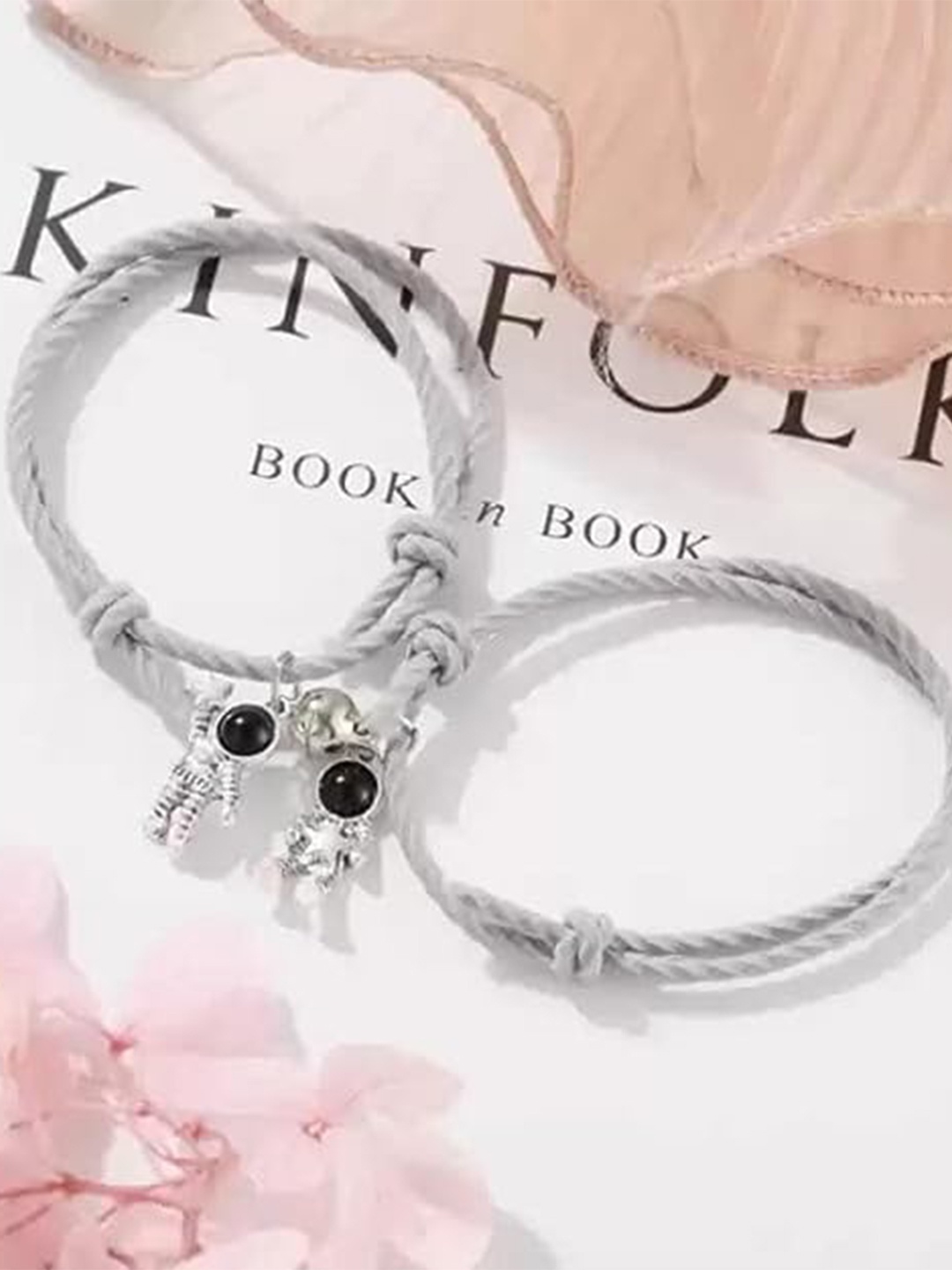 

KRYSTALZ Unisex Set Of 2 Charm Couple Bracelet, Grey