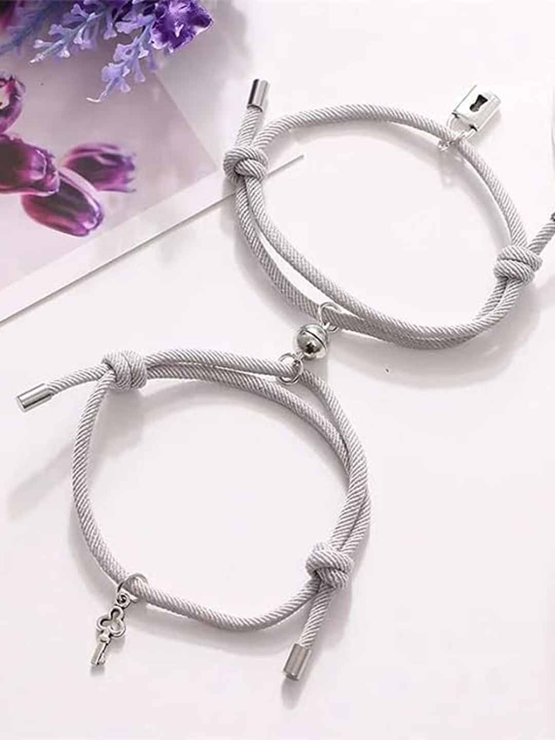 

KRYSTALZ Unisex Set Of 2 Charm Couples Bracelet, Grey