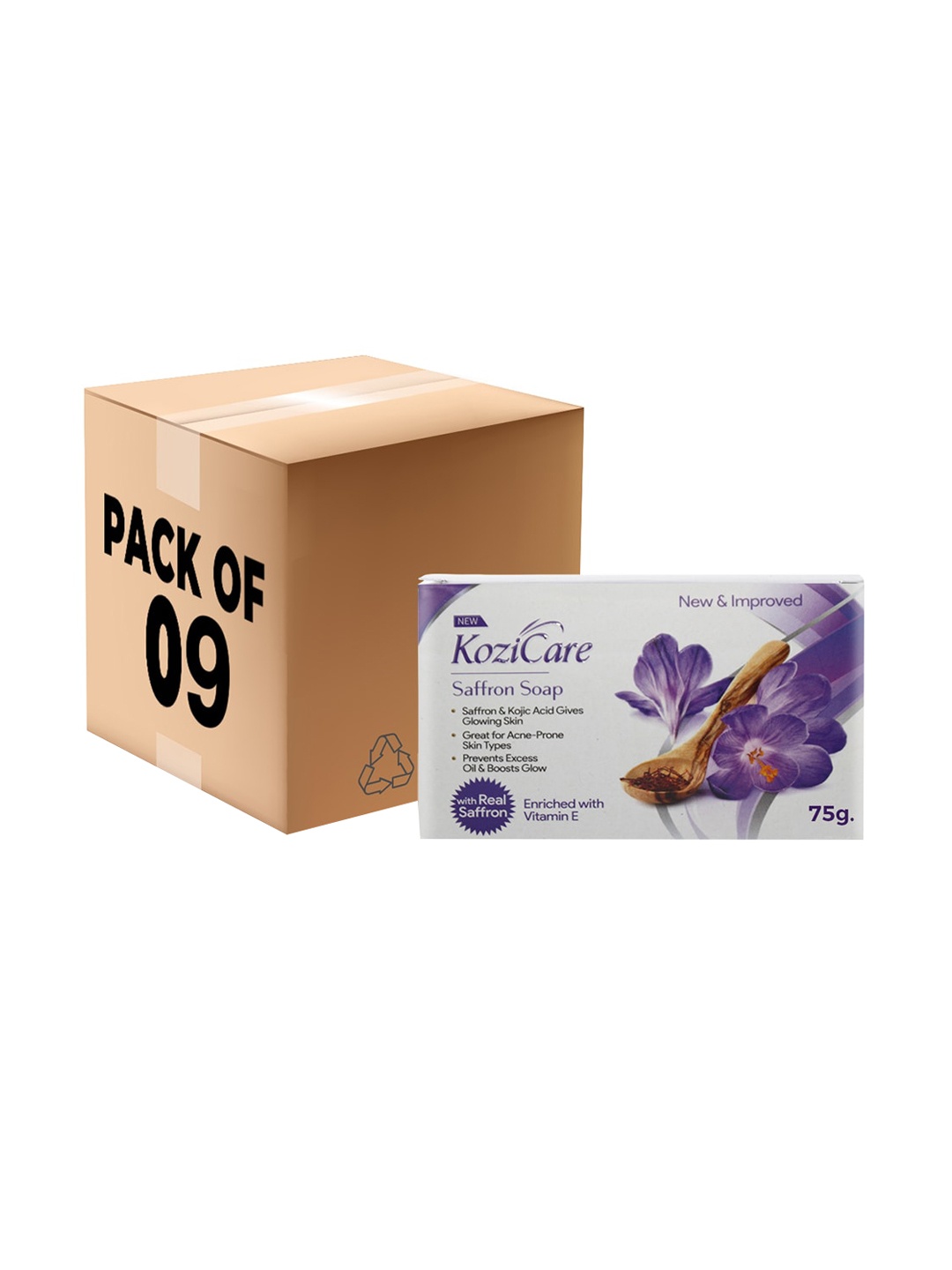 

KOZICARE Pack Of 9 Saffron Soap With Real Saffron+Vit E+Kojic Acid - 75g Each, White