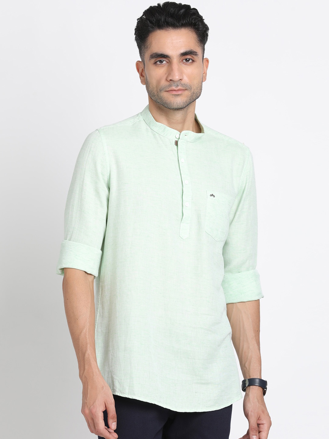 

Turtle Mandarin Collar Cotton Kurta, Green