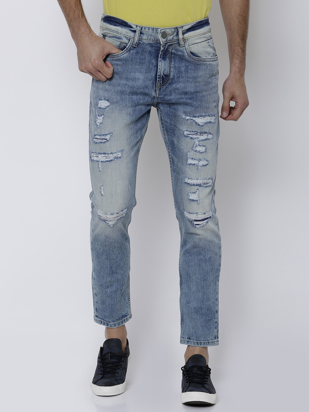 

LOCOMOTIVE Men Blue Tapered Fit Mid-Rise Mildly Distressed Stretchable Jeans